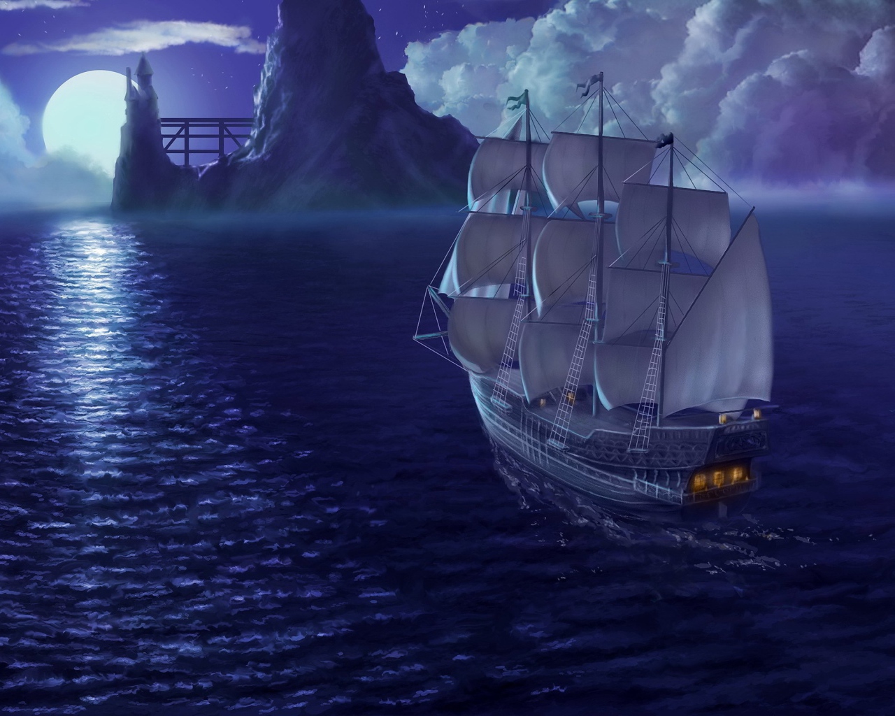 Корабль плывет к острову