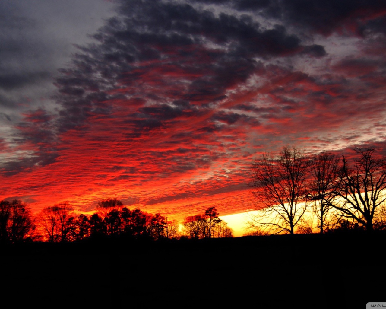 Багровые облака на закате