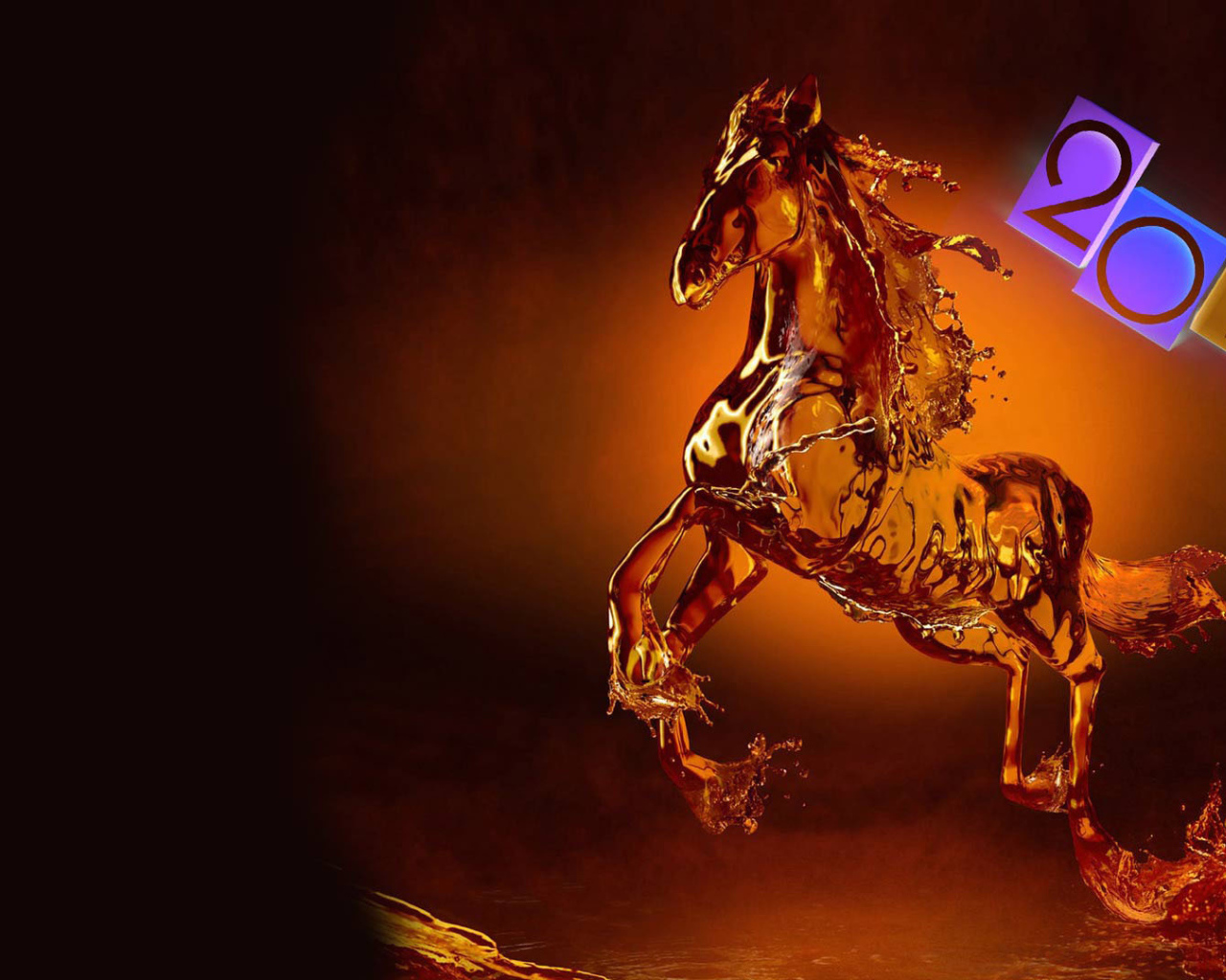 Новогодняя лошадь 2014 на черном фоне