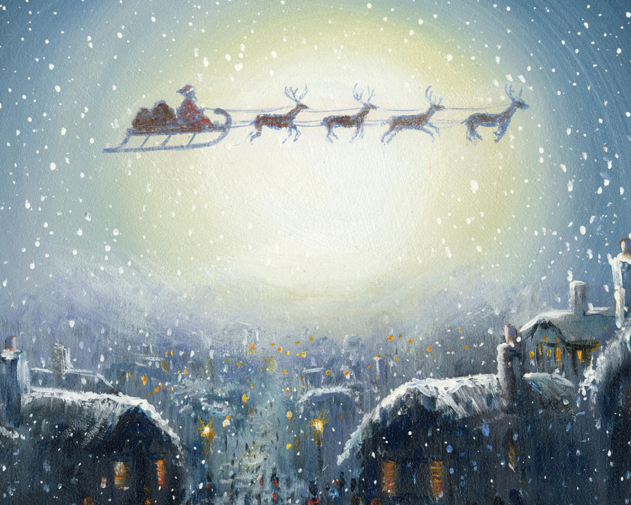 Дед Мороз с упряжкой, рисунок