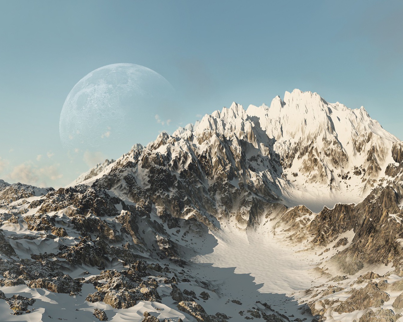 Фото композиция с горой и планетой