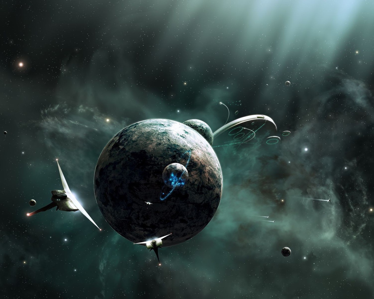 Космические корабли летают у планеты