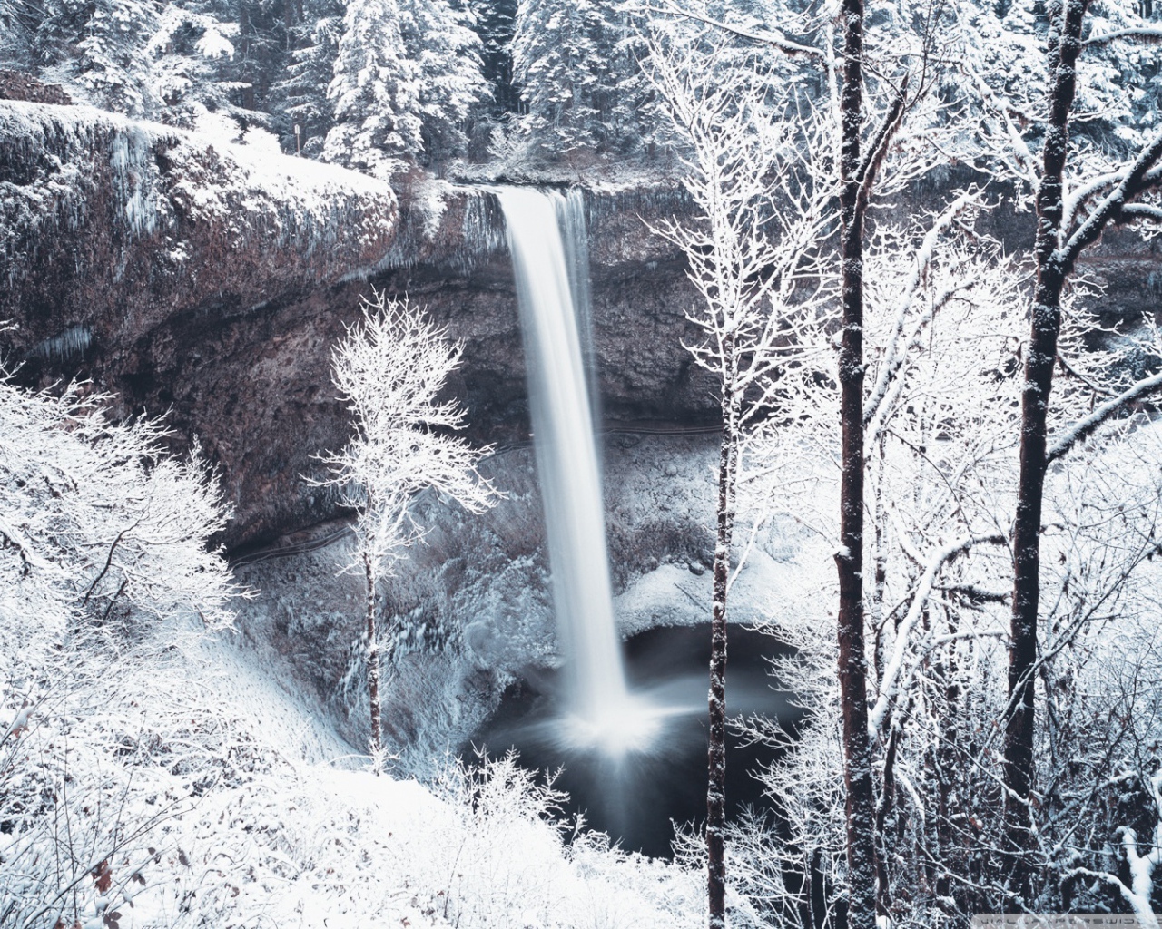 Водопад в зимнем лесу
