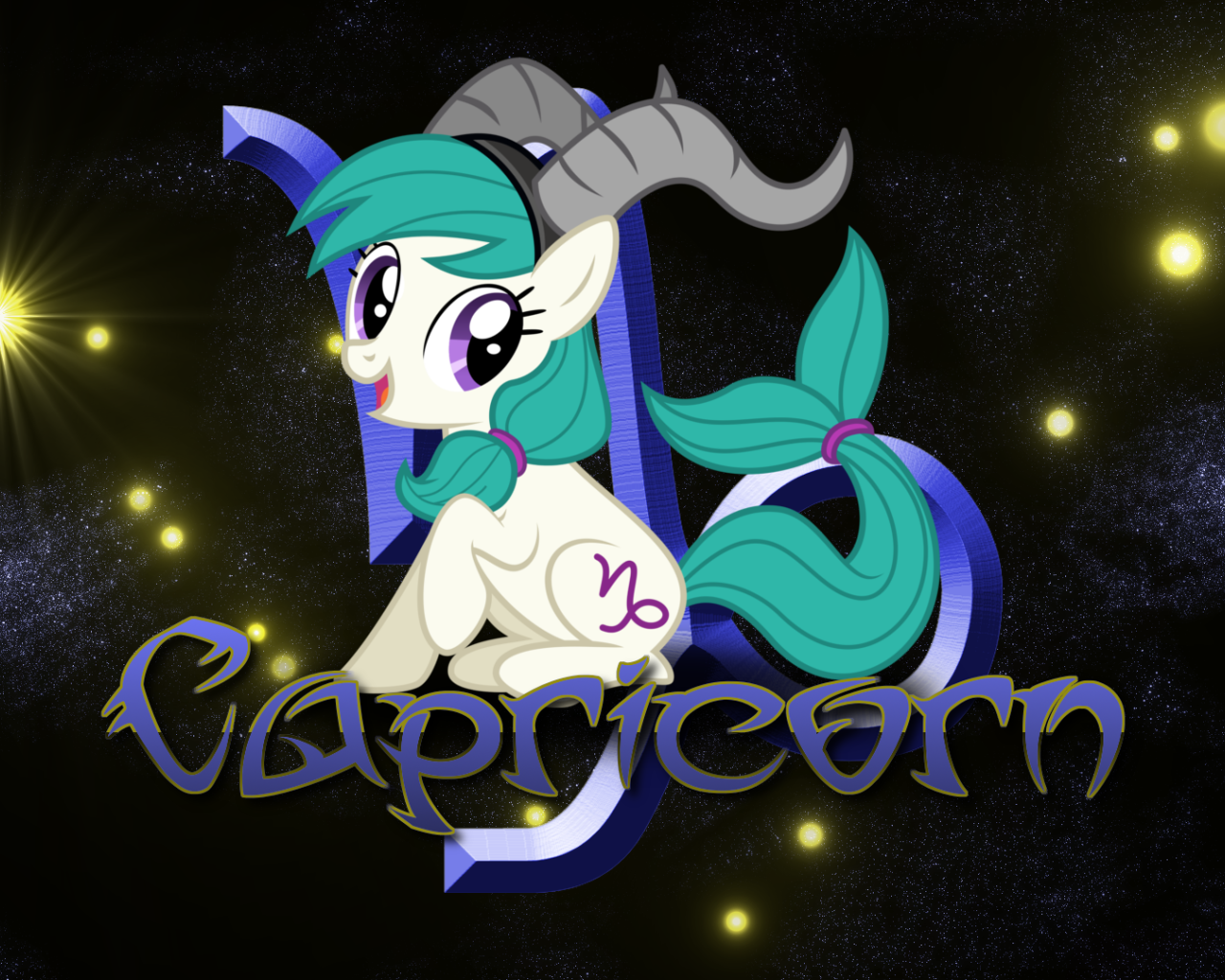 Козерог, детская картинка с чёрным фоном