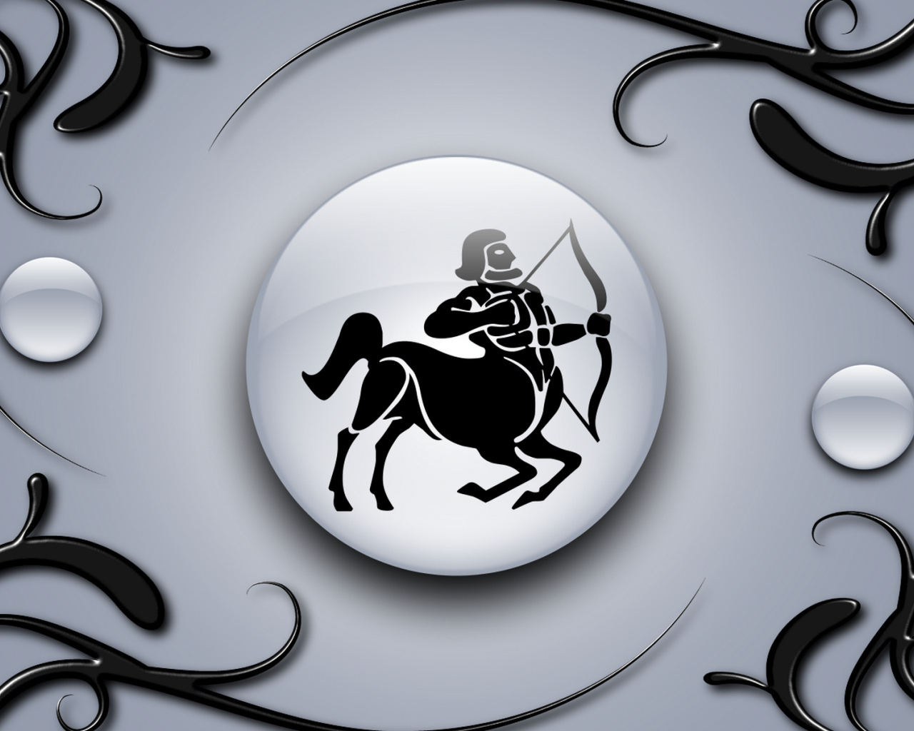 Знак стрелец на сером фоне с чёрным орнаментом