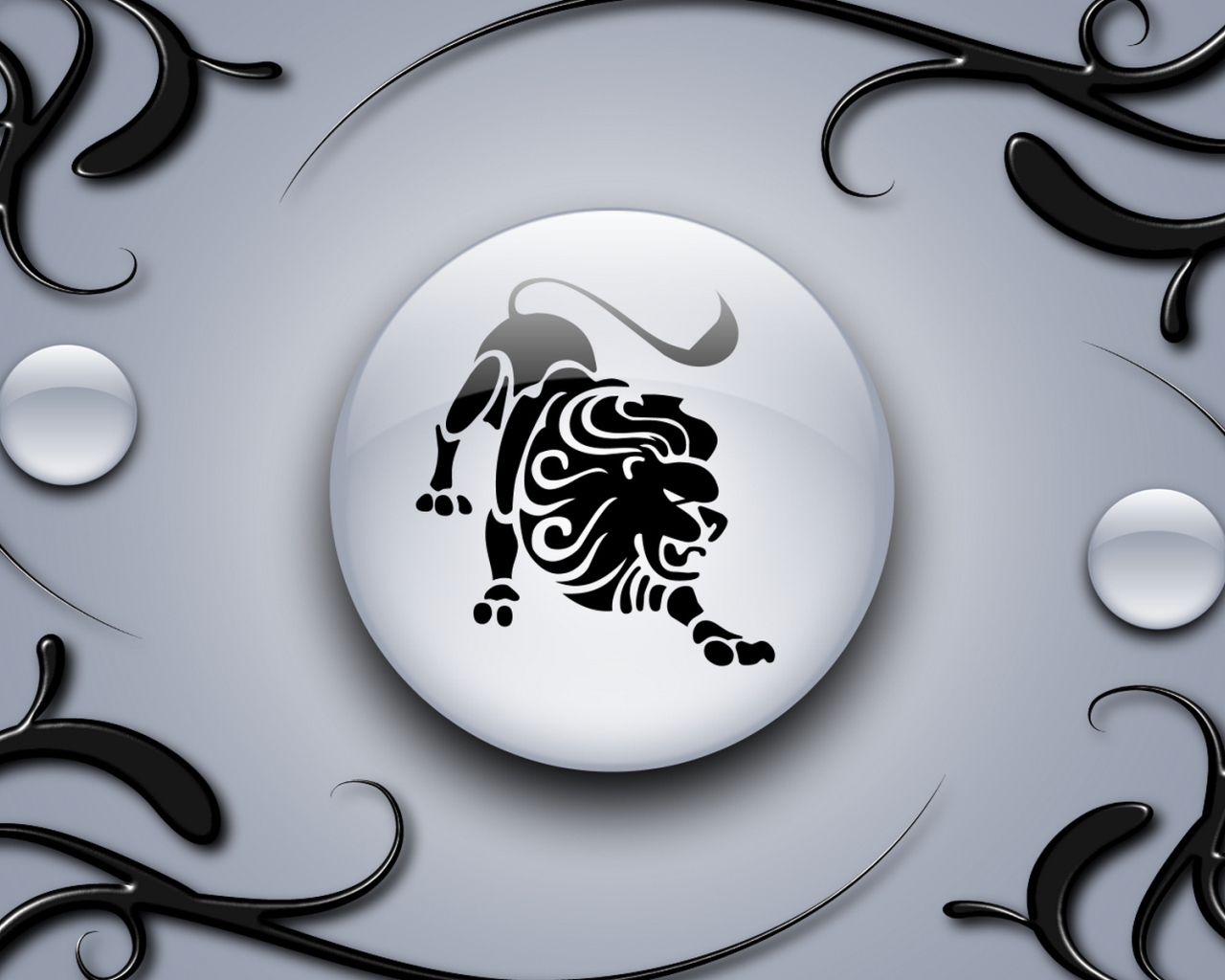 Знак лев на сером фоне с чёрным орнаментом