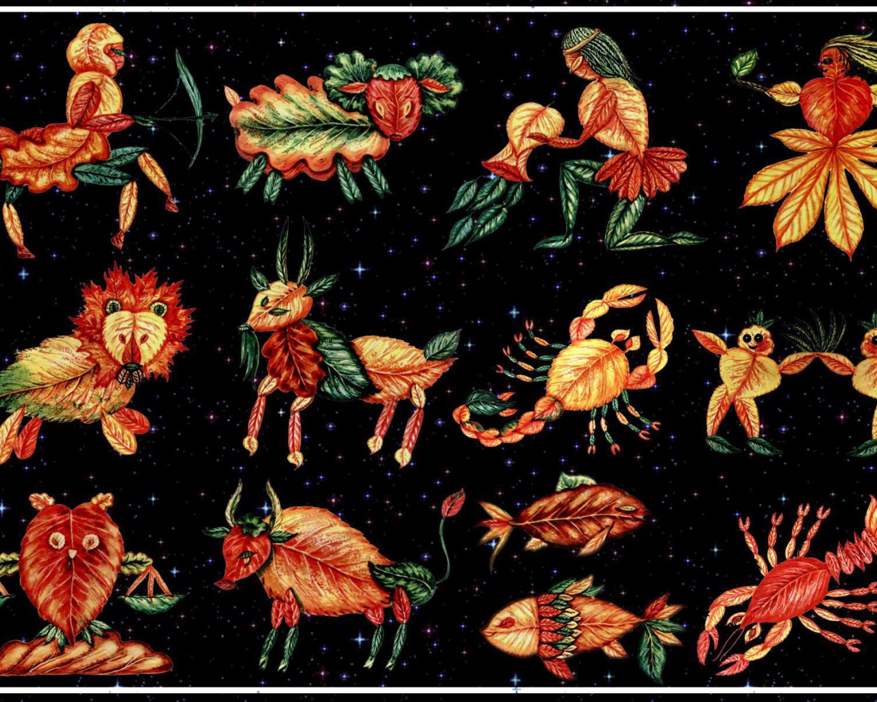 Знаки зодиака из листьев