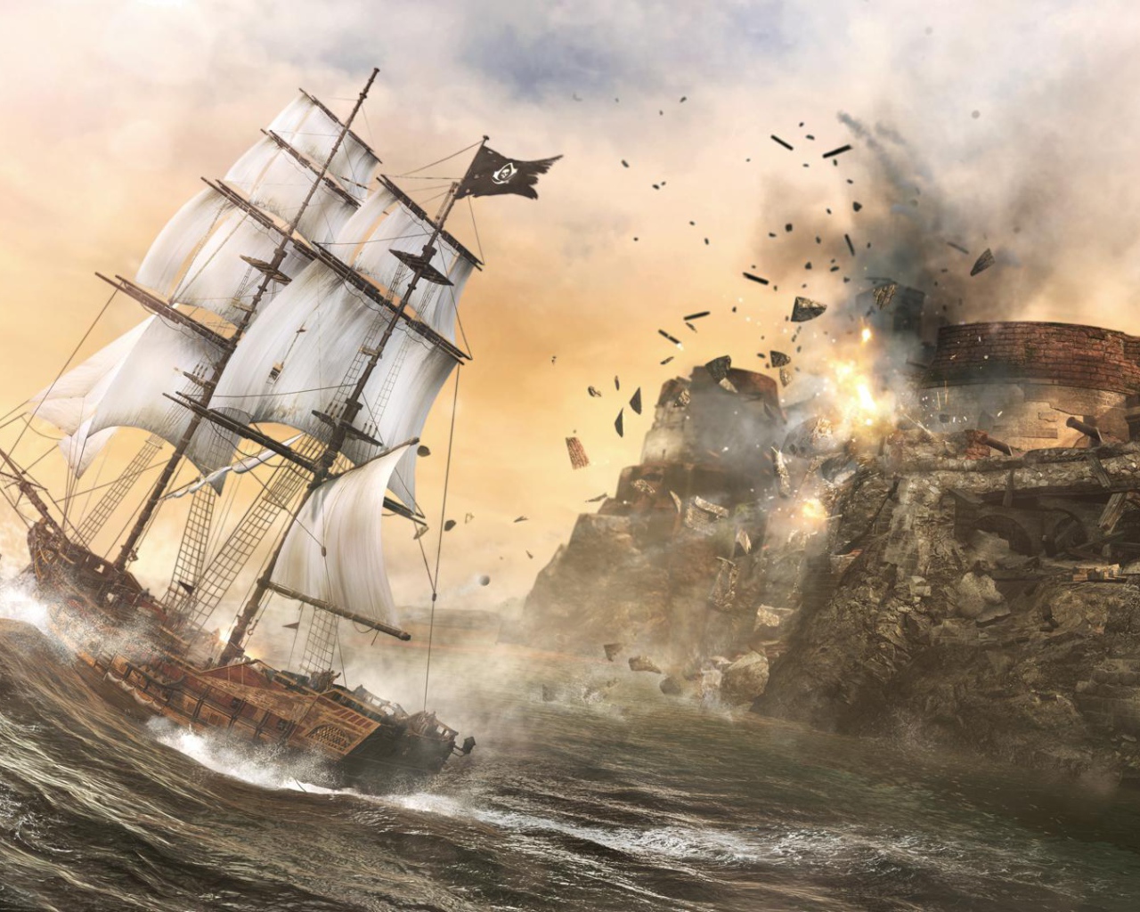 Кредо Убийцы IV корабль атакует форт