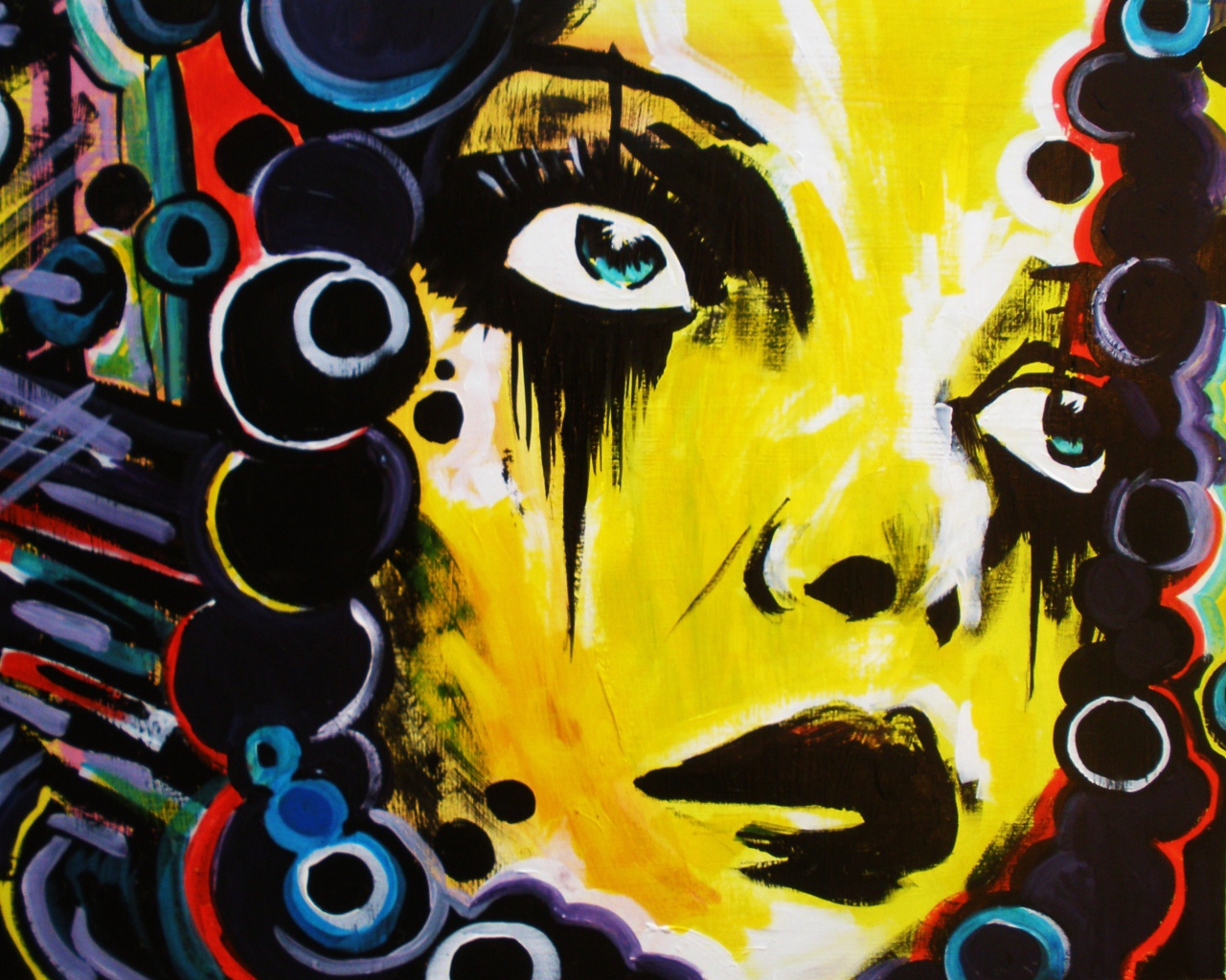 Яркое граффити, лицо девушки