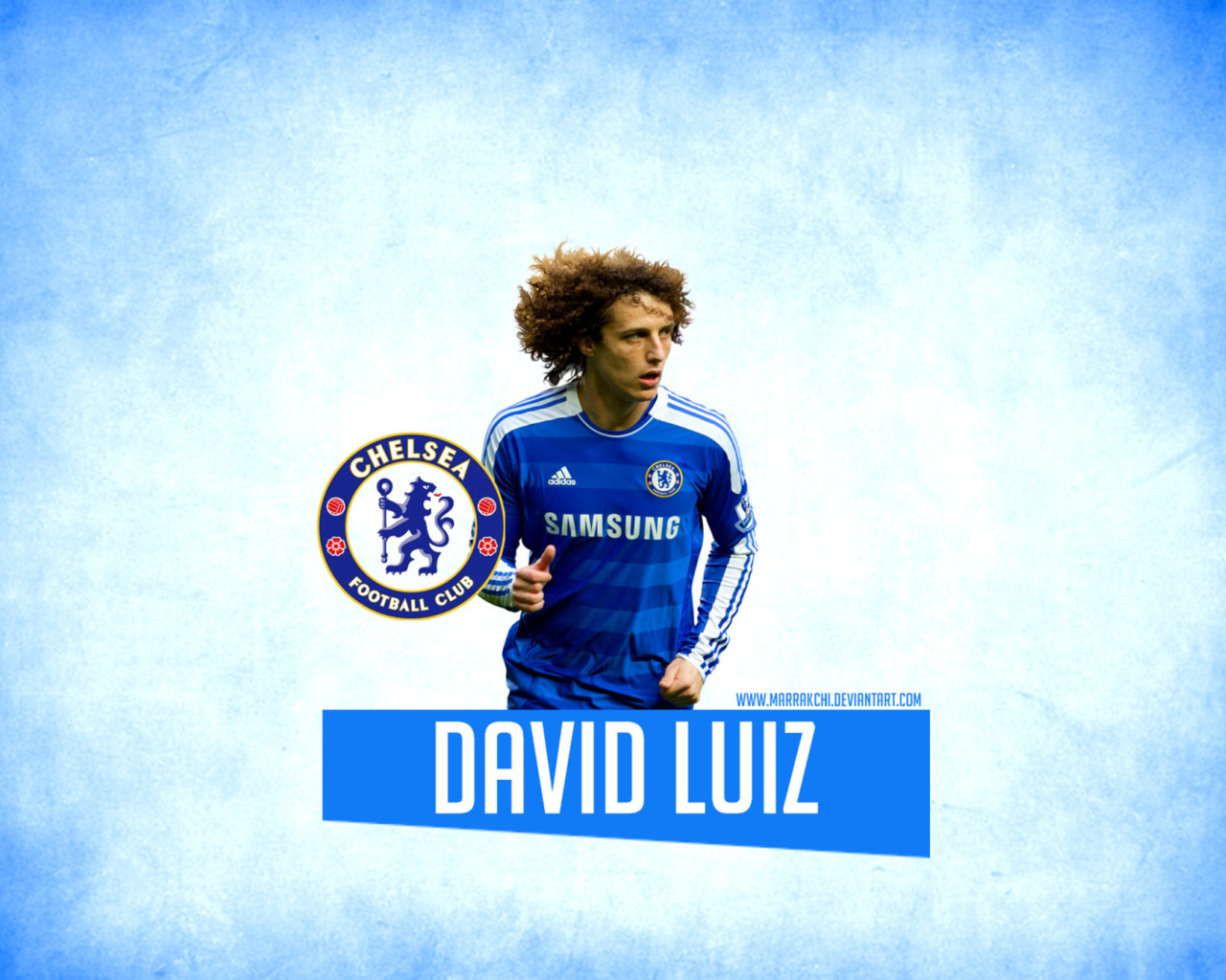 Челси Давид Луис на синем фоне