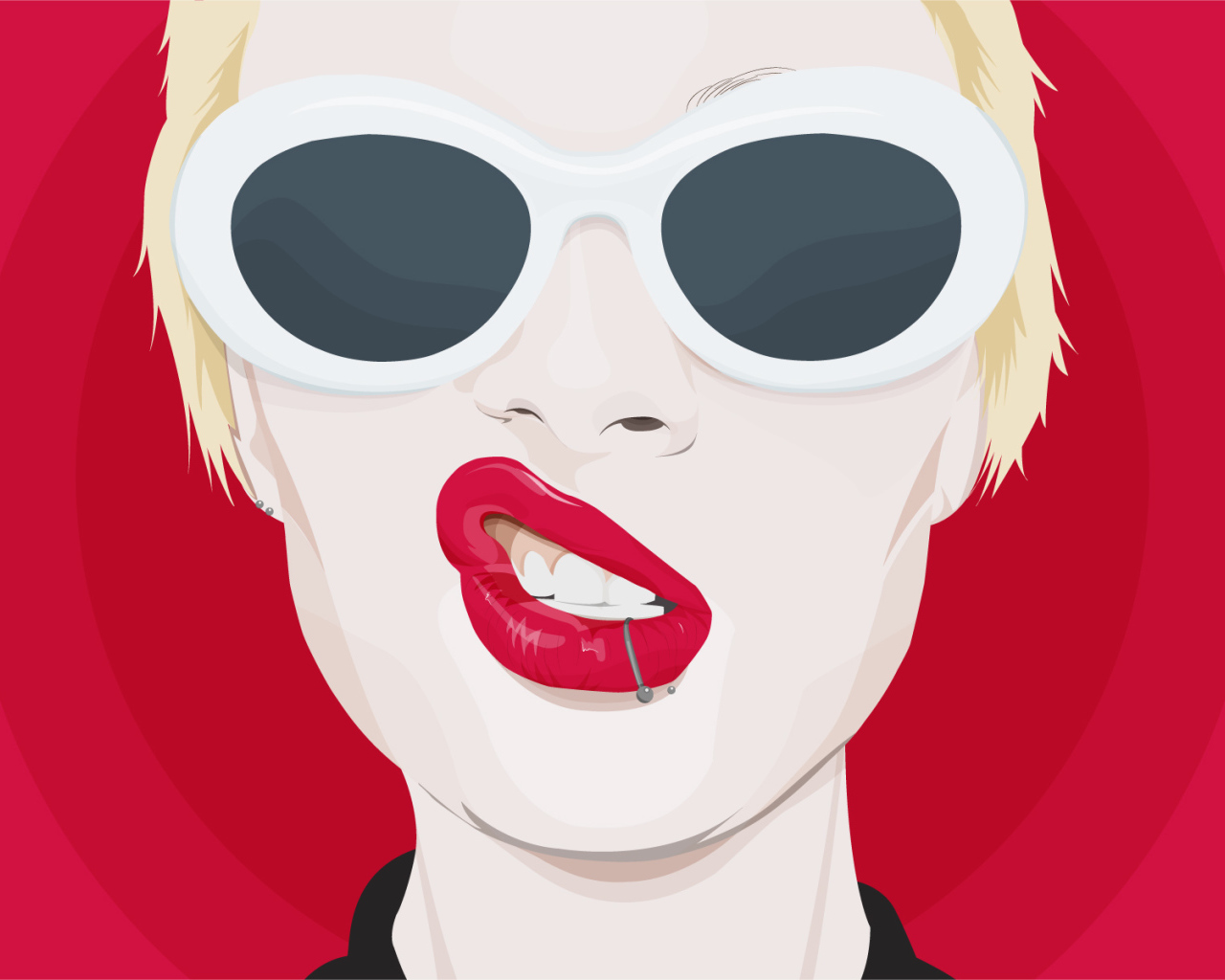 Рисунок девушка блондинка с пирсингом в губе