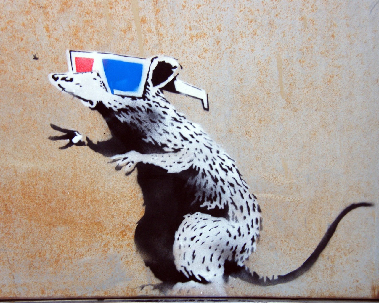 Граффити, крыса в очках, художник Бэнкси