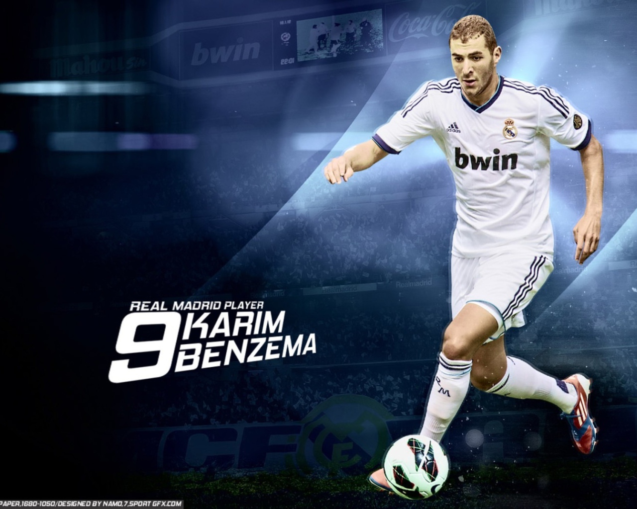 Реал Мадрид Карим Бензема на синем фоне