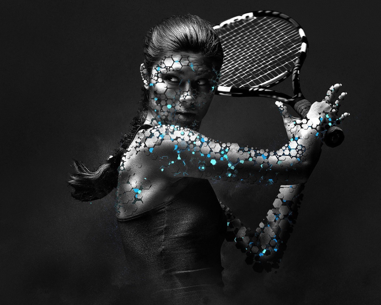 Теннисистка на чёрном фоне