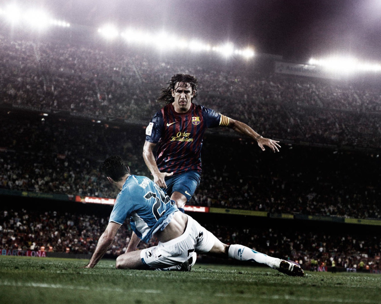 The football player of Barcelona Carles Puyol on the field
