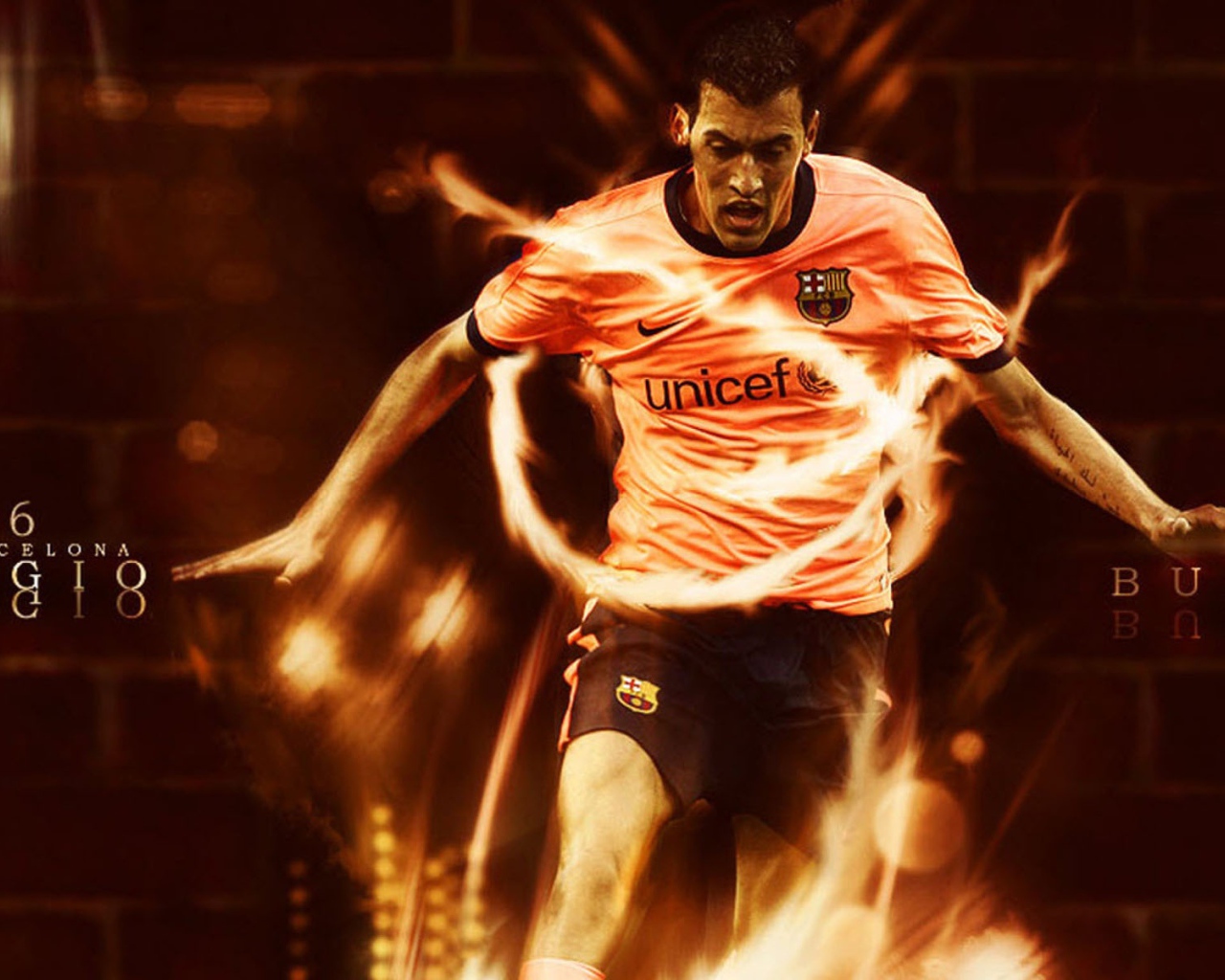 The football player of Barcelona Sergio Busquets in flames