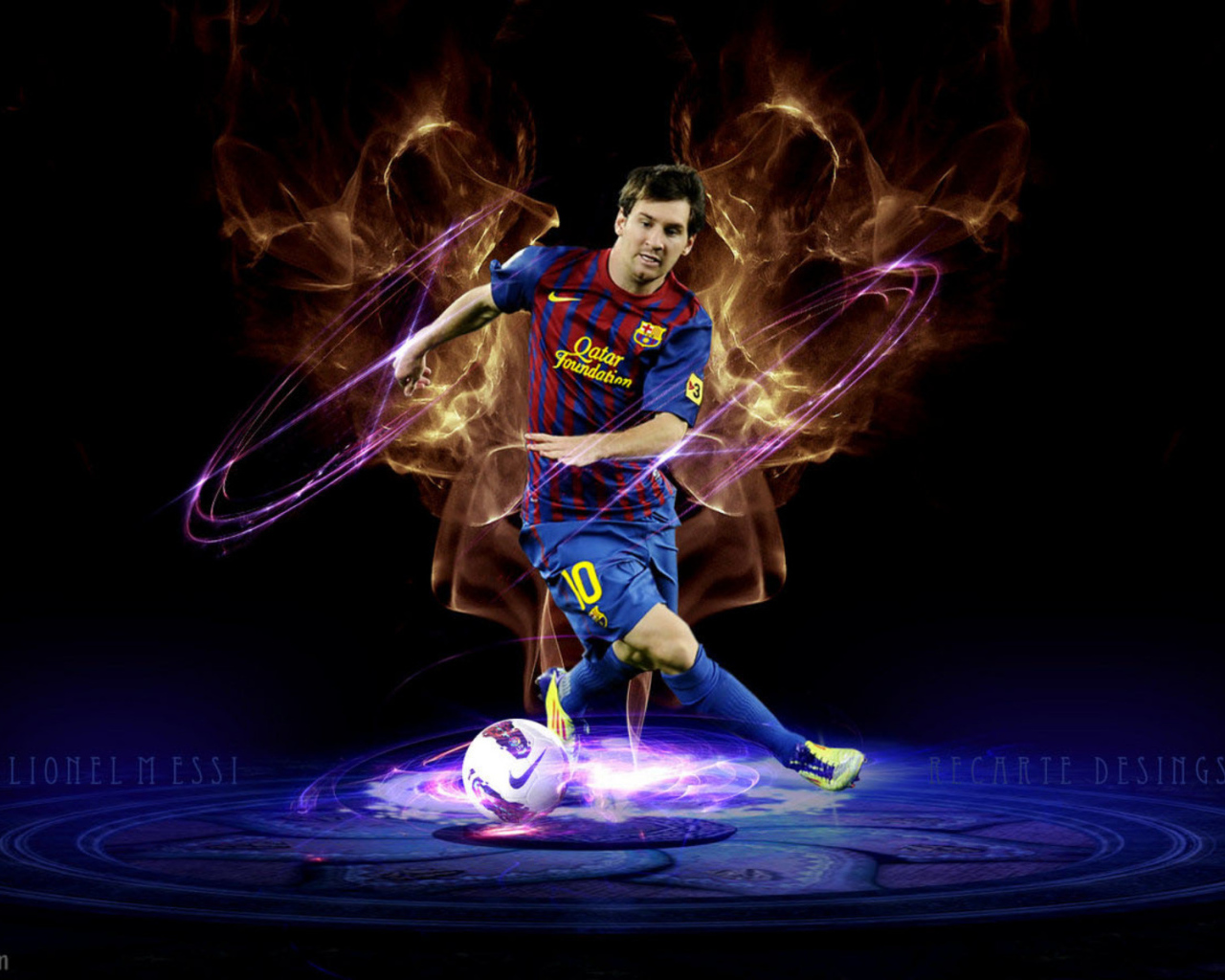 The forward of Barcelona Lionel Messi in dark background
