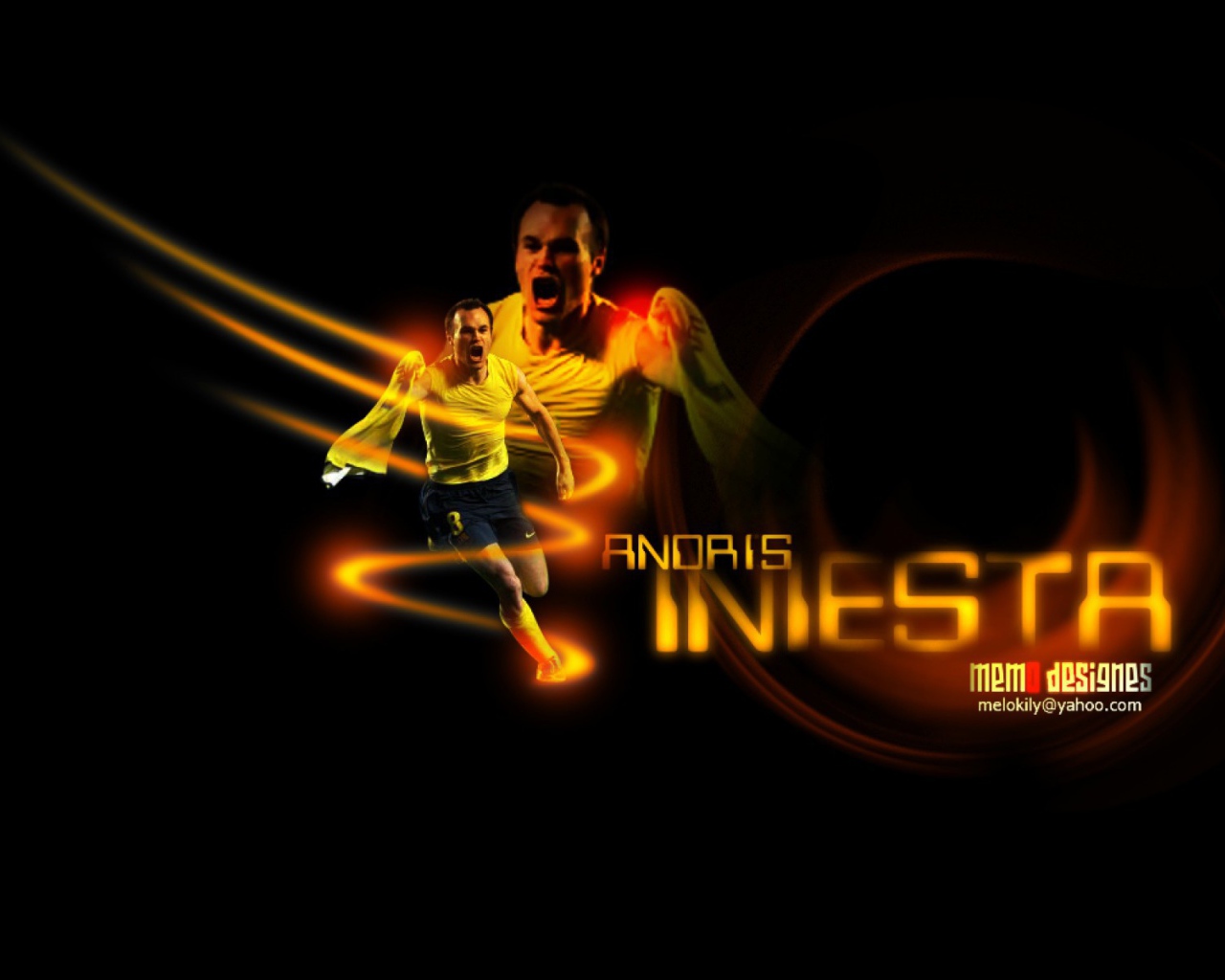 Игрок Барселоны Андрес Иньеста на черном фоне