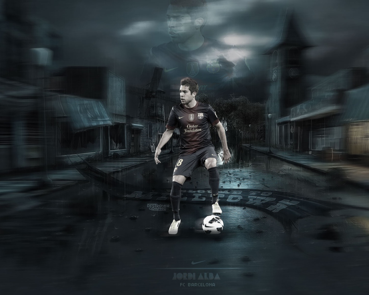 Игрок Барселоны Хорди Альба на темных улицах