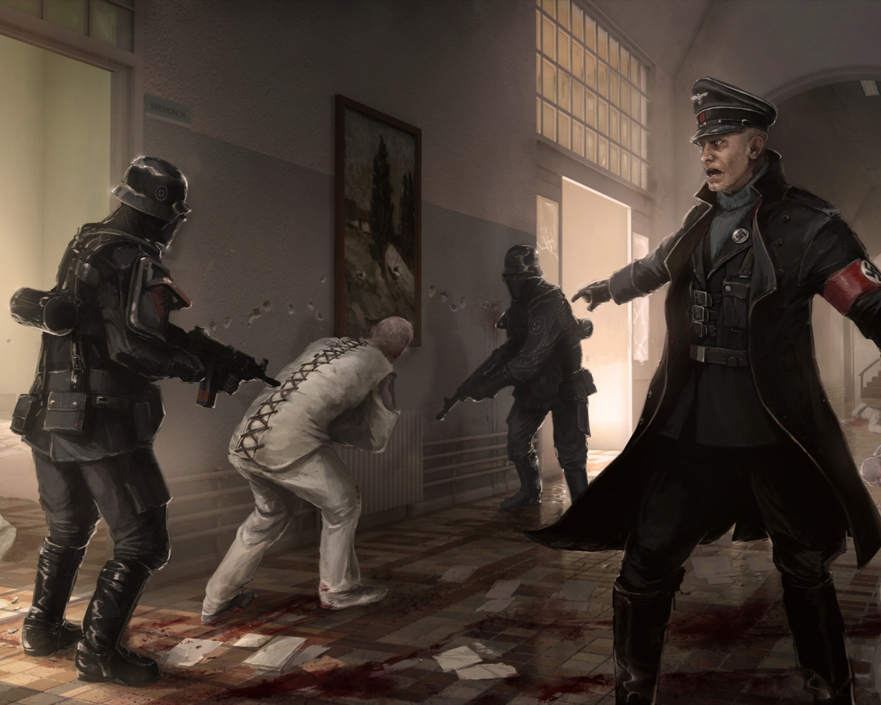 Wolfenstein New Order немцы в больнице