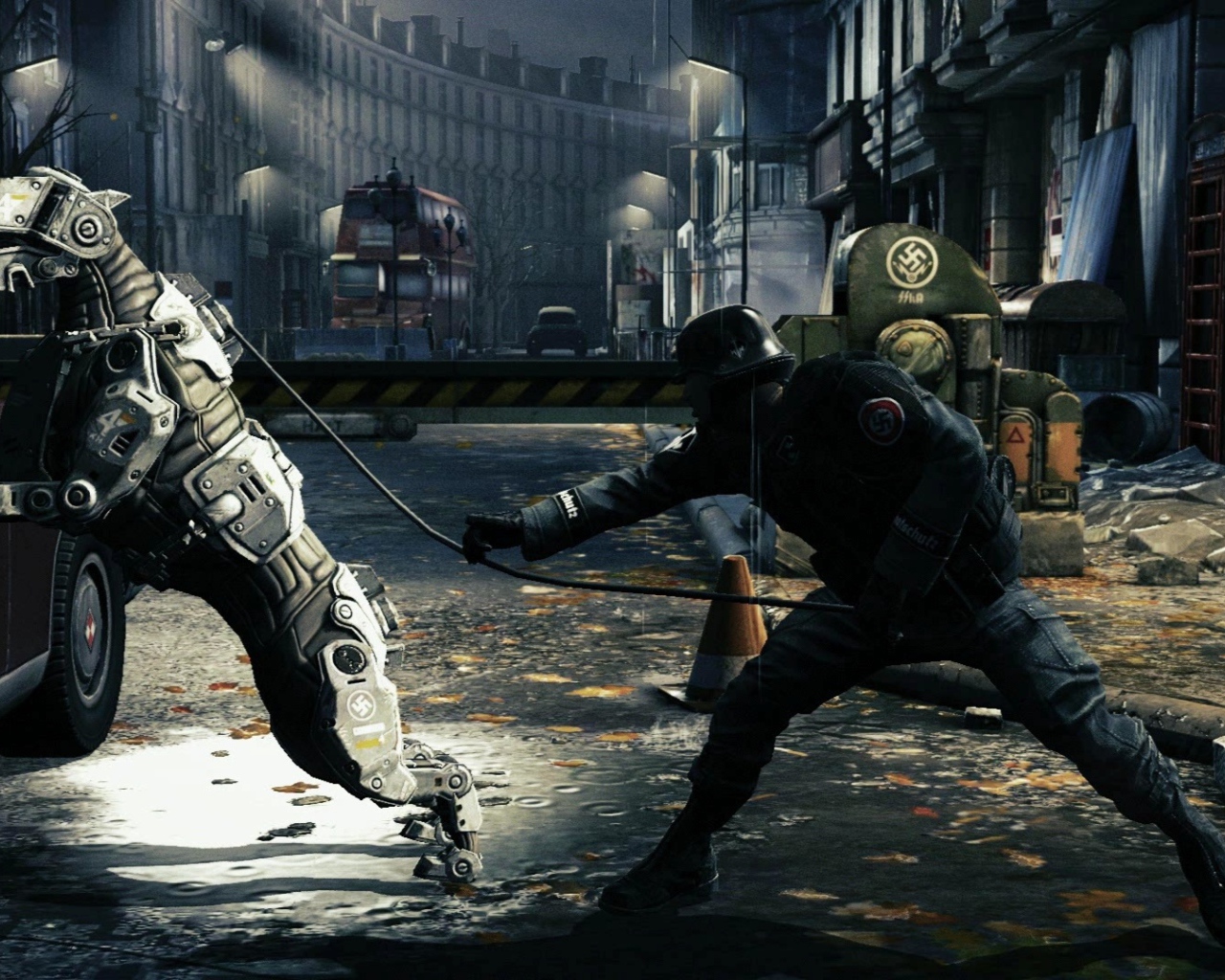 Wolfenstein New Order: солдат выпускает свою собаку