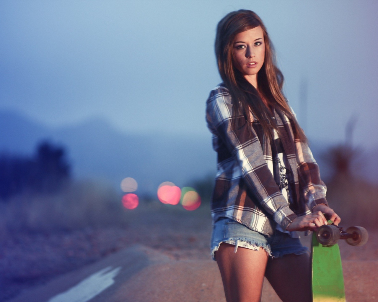  Beautiful girl with a skateboard, swag