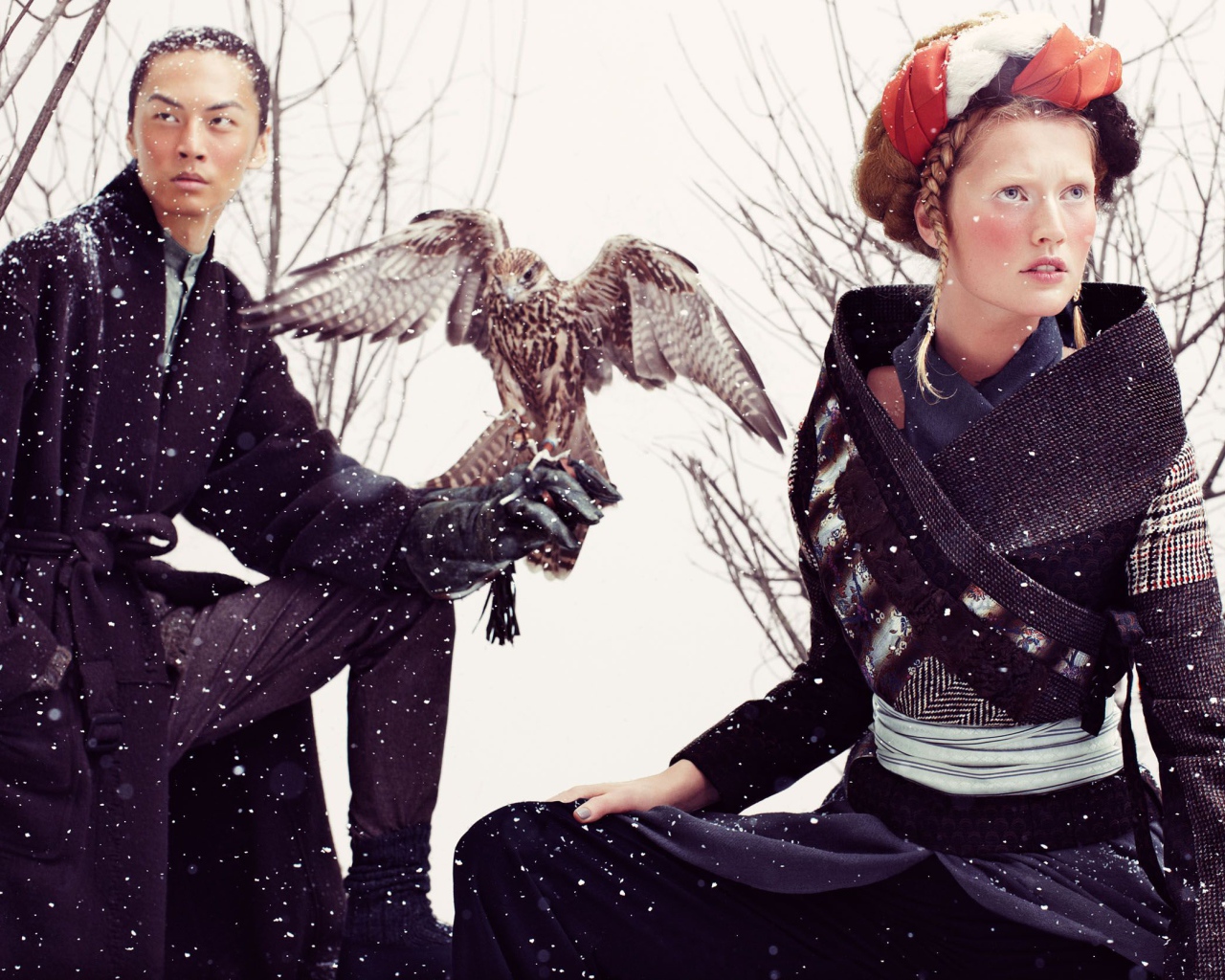 Фотография пары с соколом