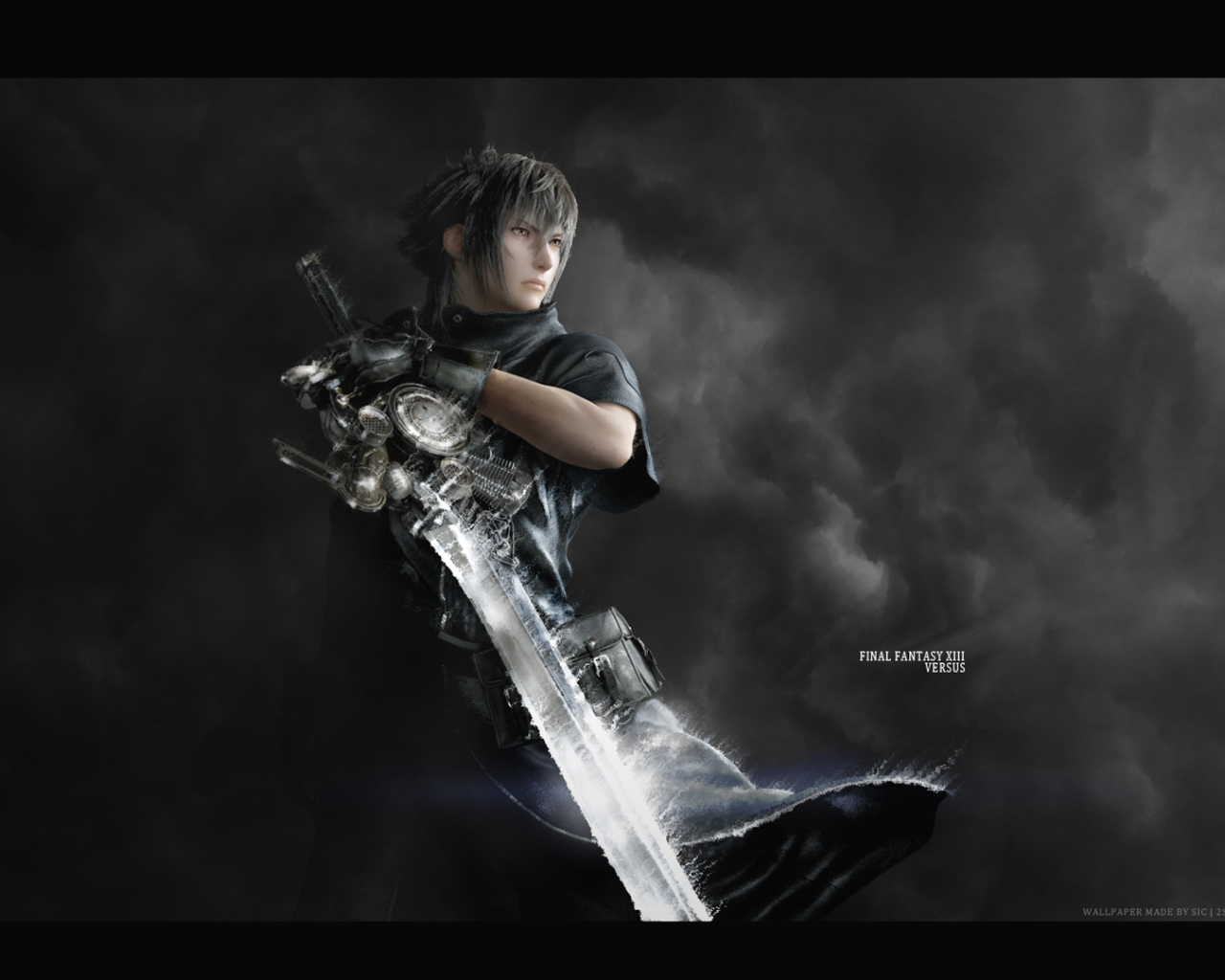 Герой игры на фоне туч Final Fantasy xv