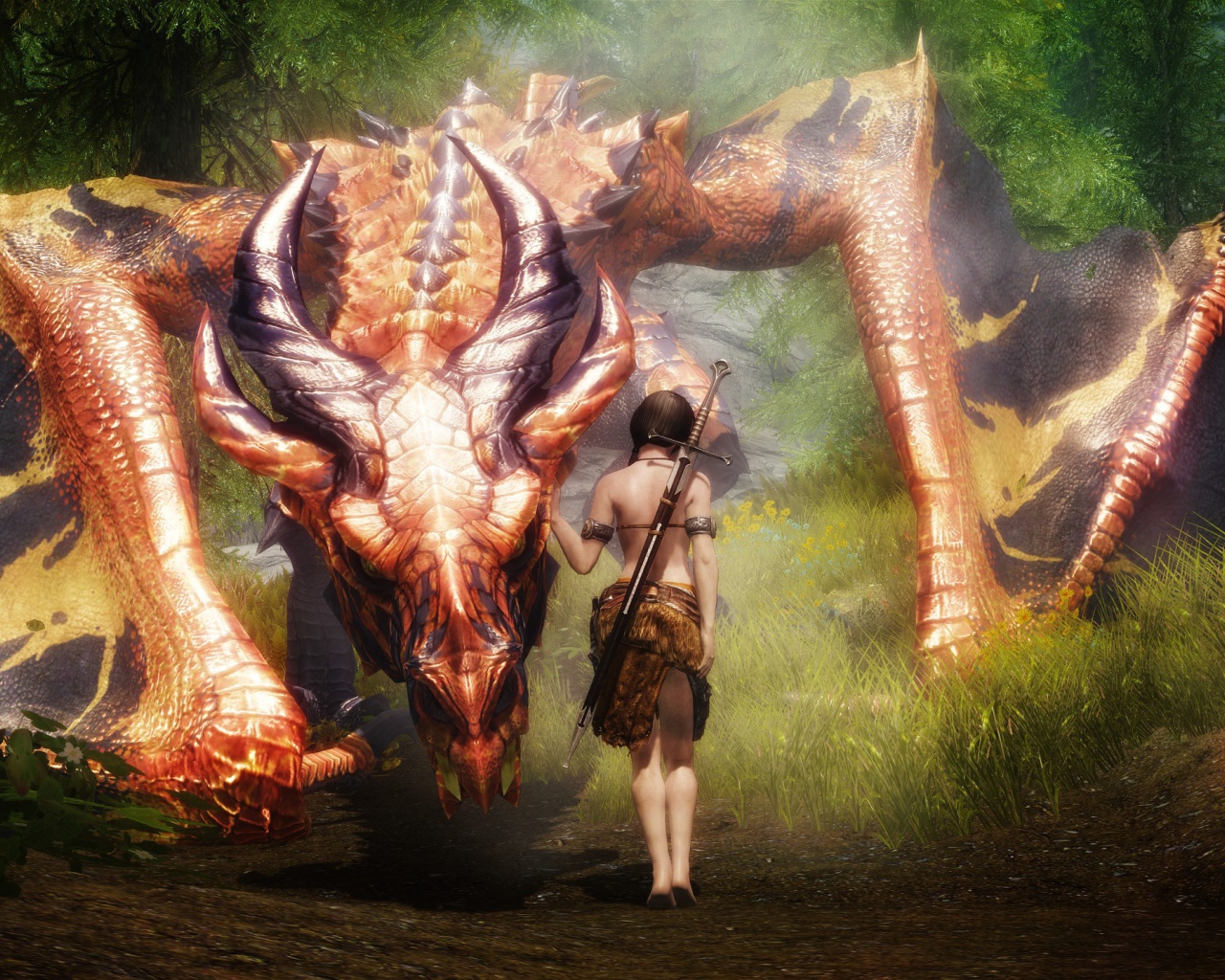 Ручной дракон у девочки с мечом