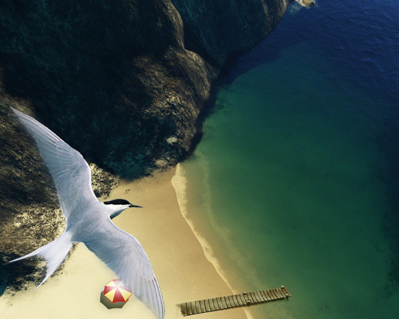 Вид на пляж с высоты птичьего полета