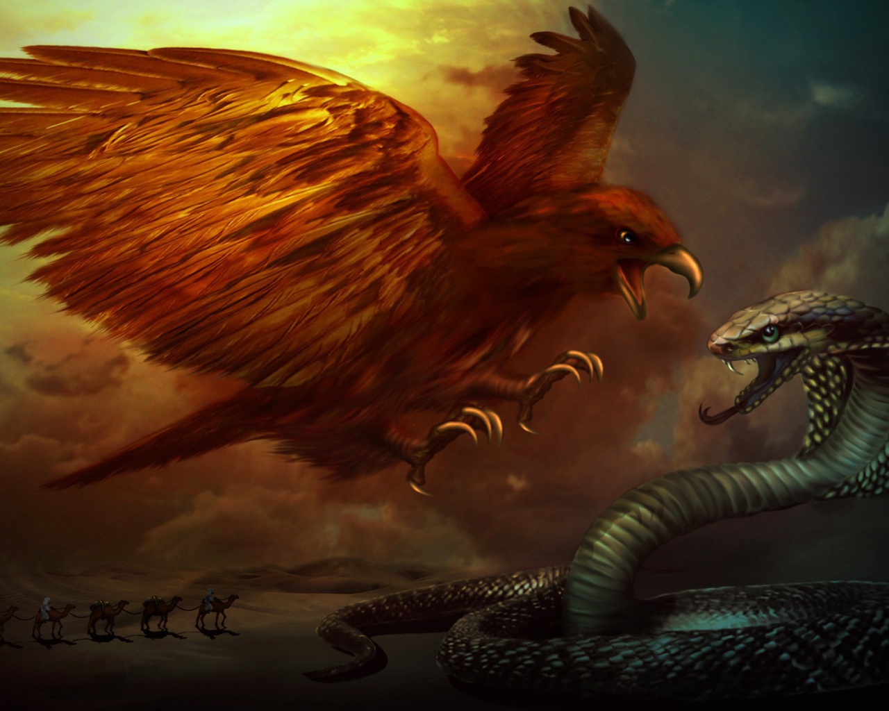 Птица нападает на кобру