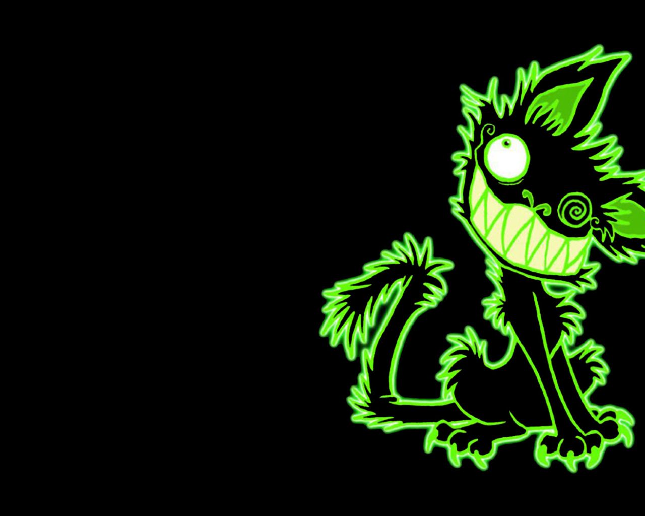 Зеленый кот на черном фоне