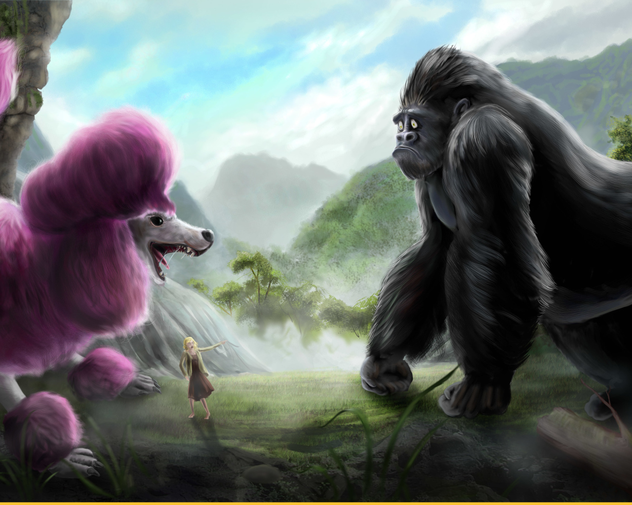 Розовый пудель и горилла