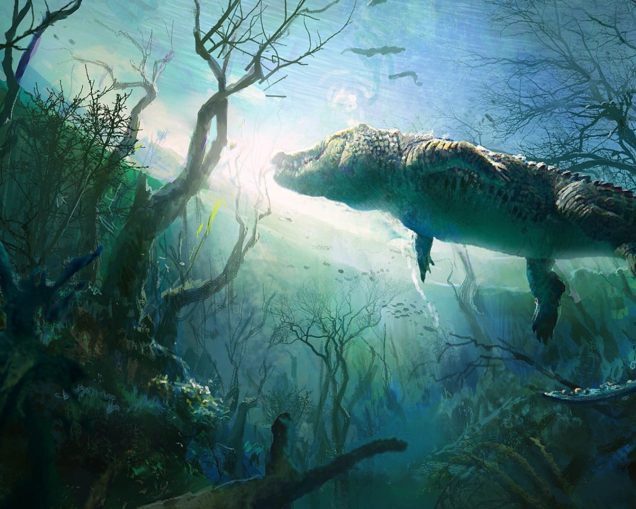 Крокодил под водой