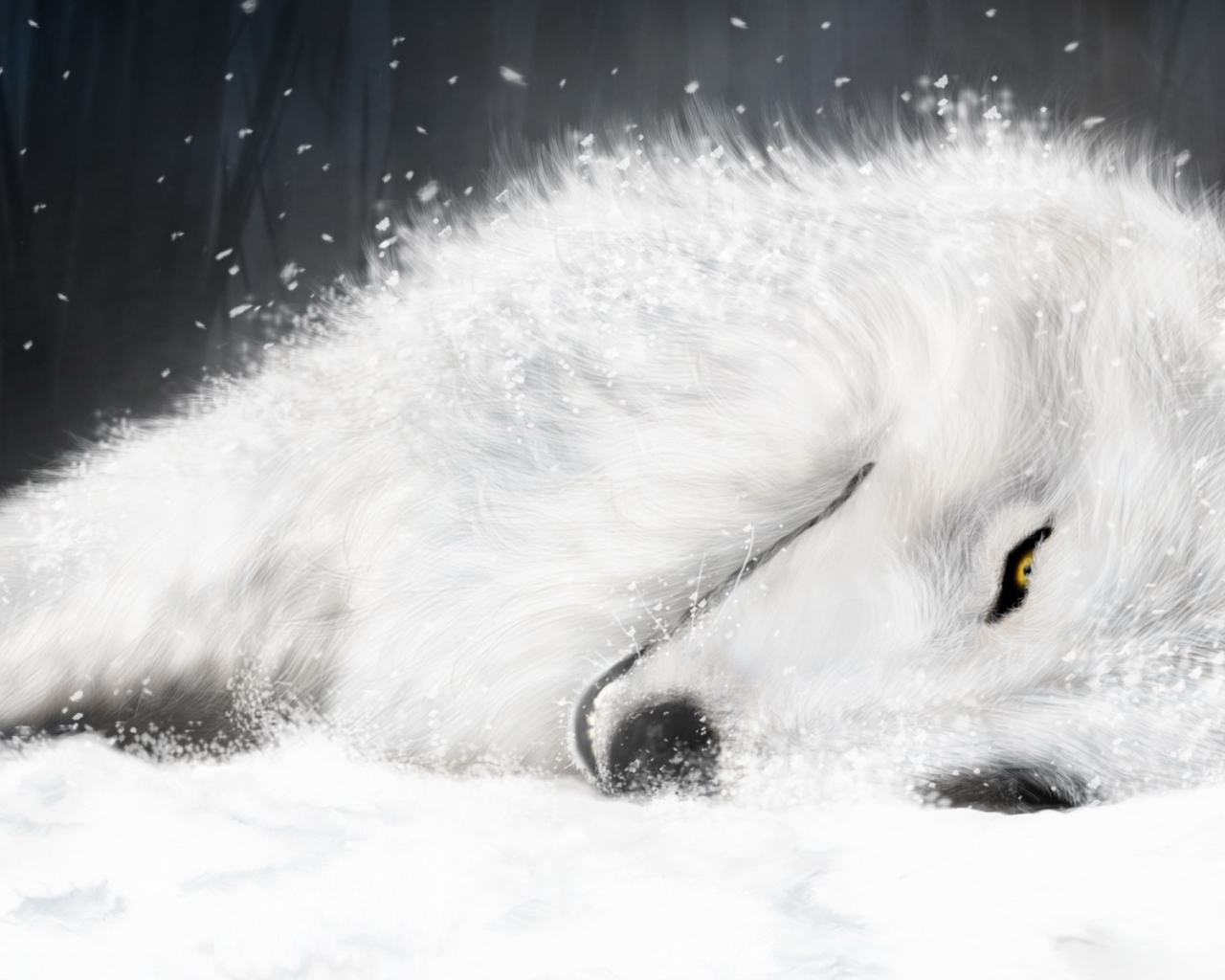 Белая лиса на снегу 