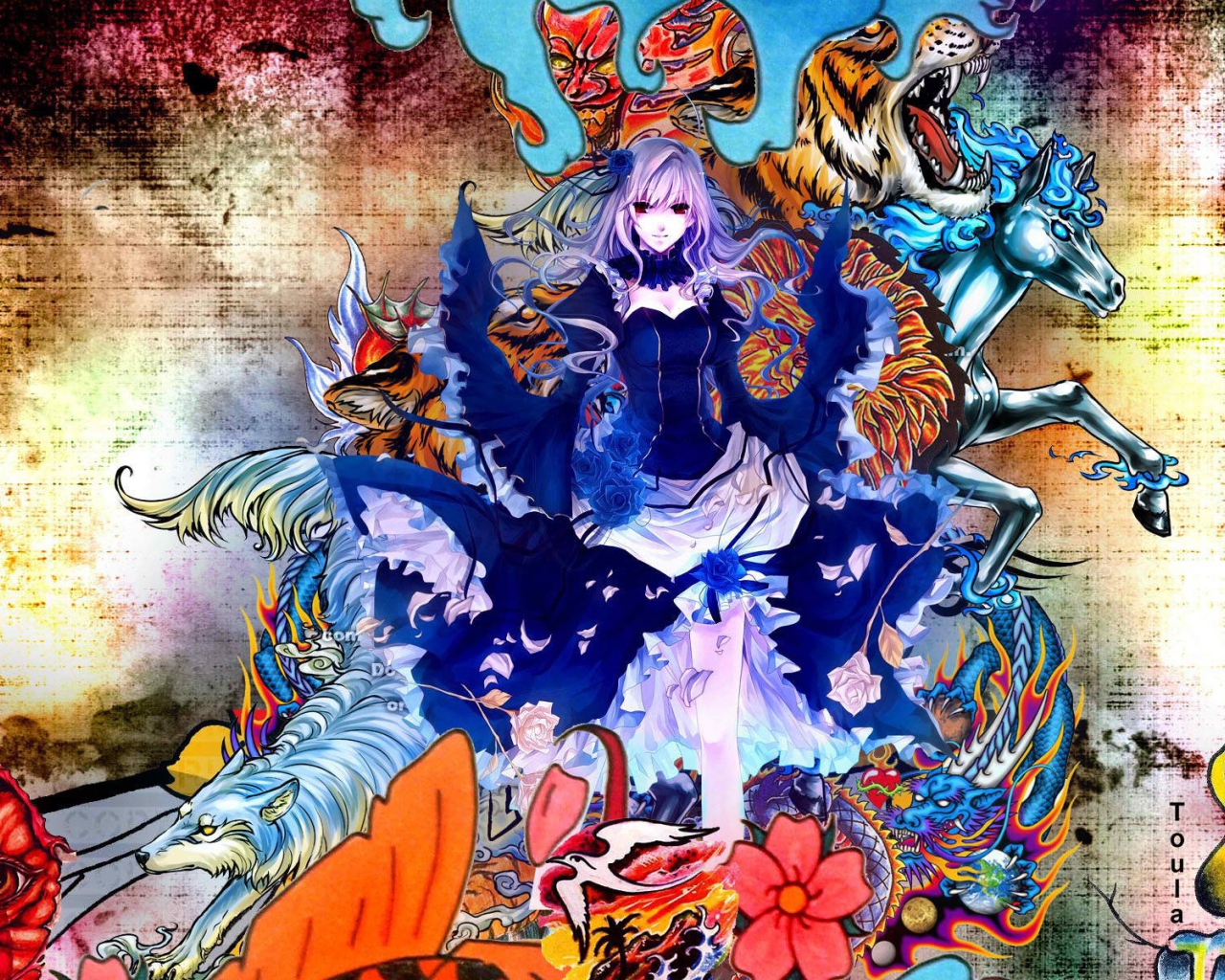 Аниме девушка в цветах