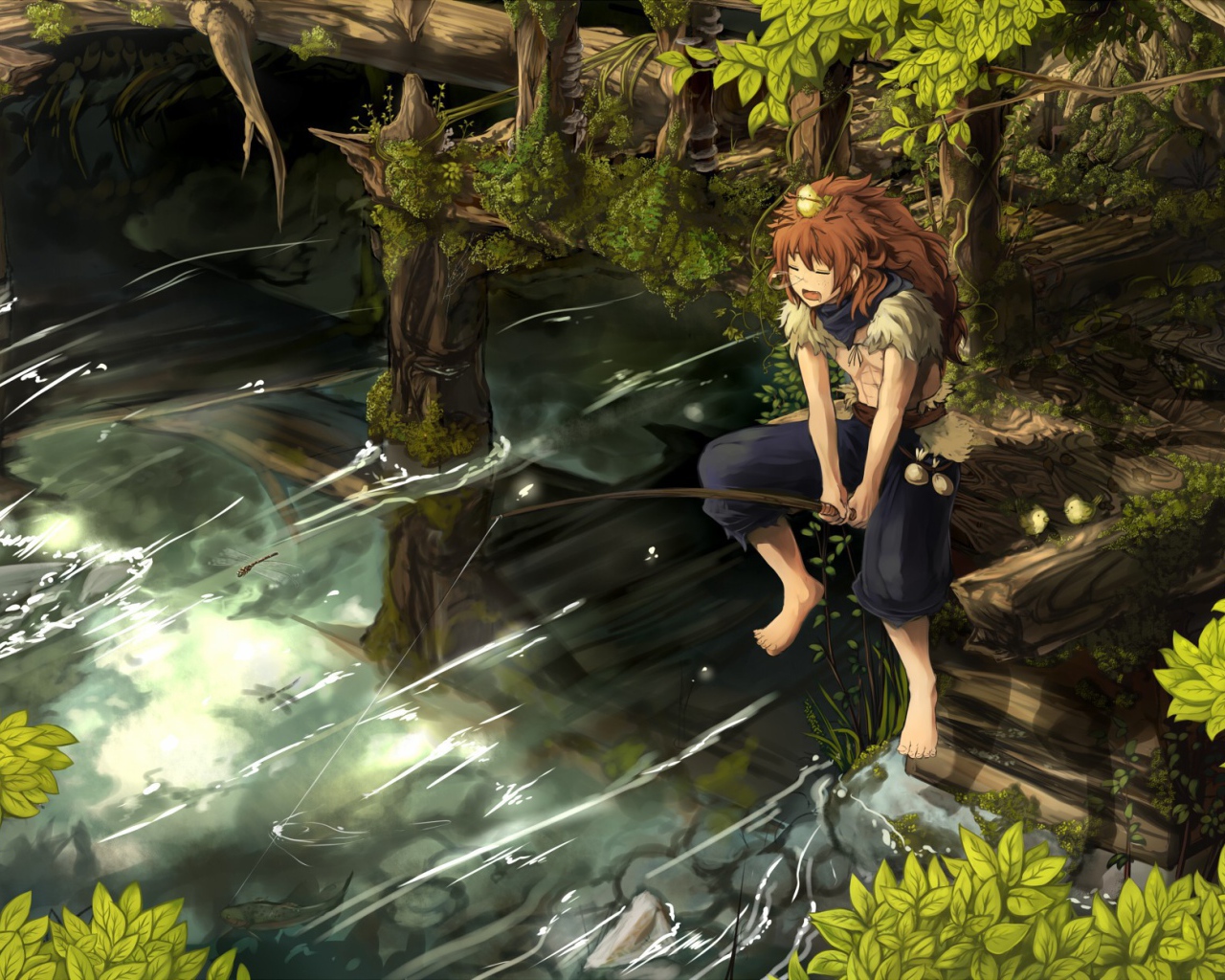 Мальчик рыбачит