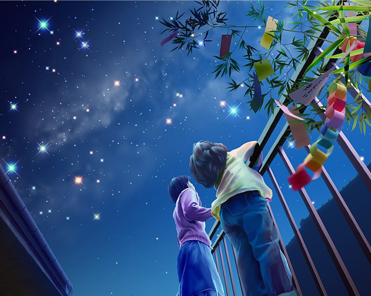 Дети смотрят на звезды