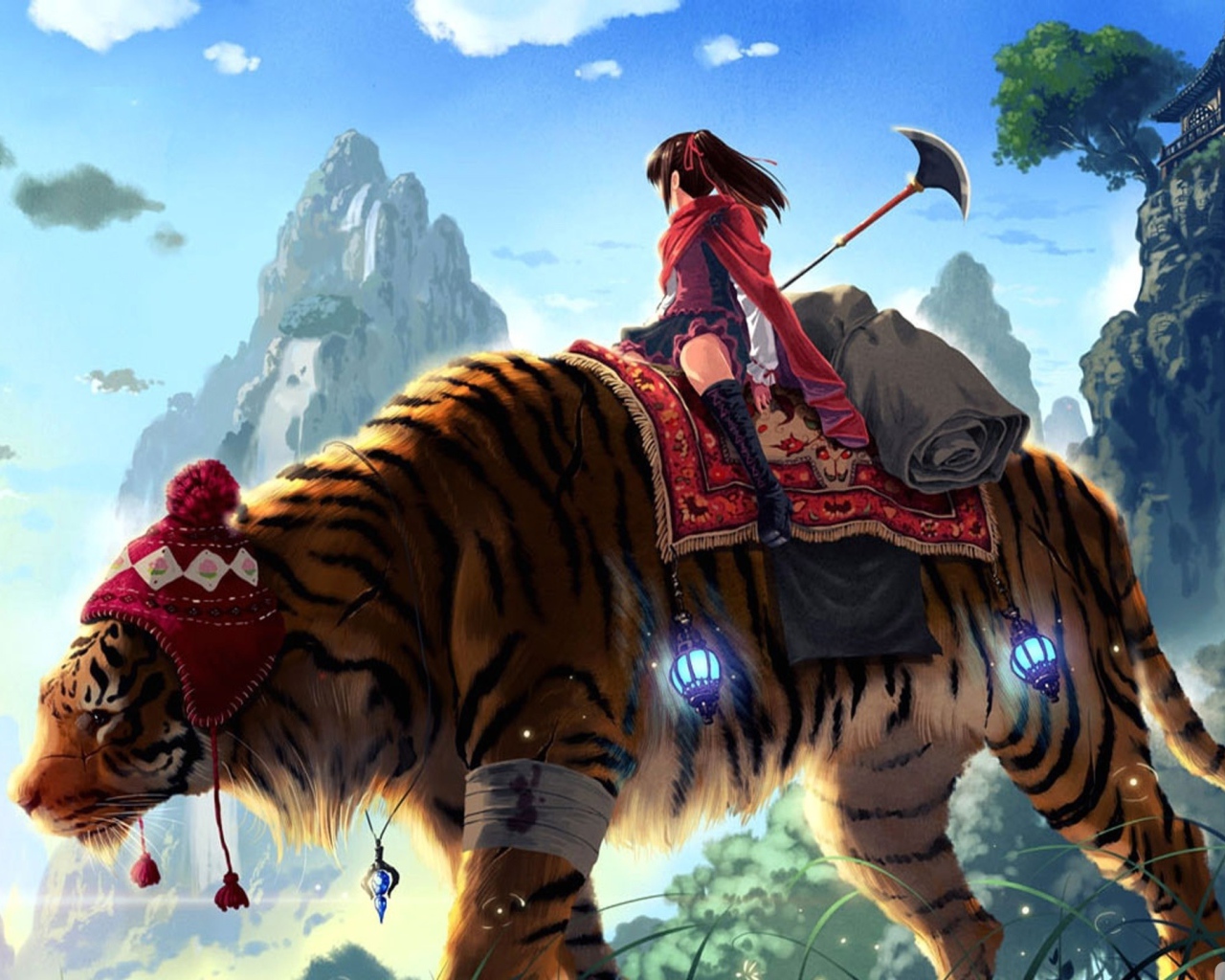 Девушка на тигре