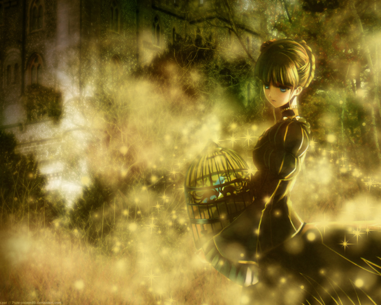 Девочка с клеткой для птицы