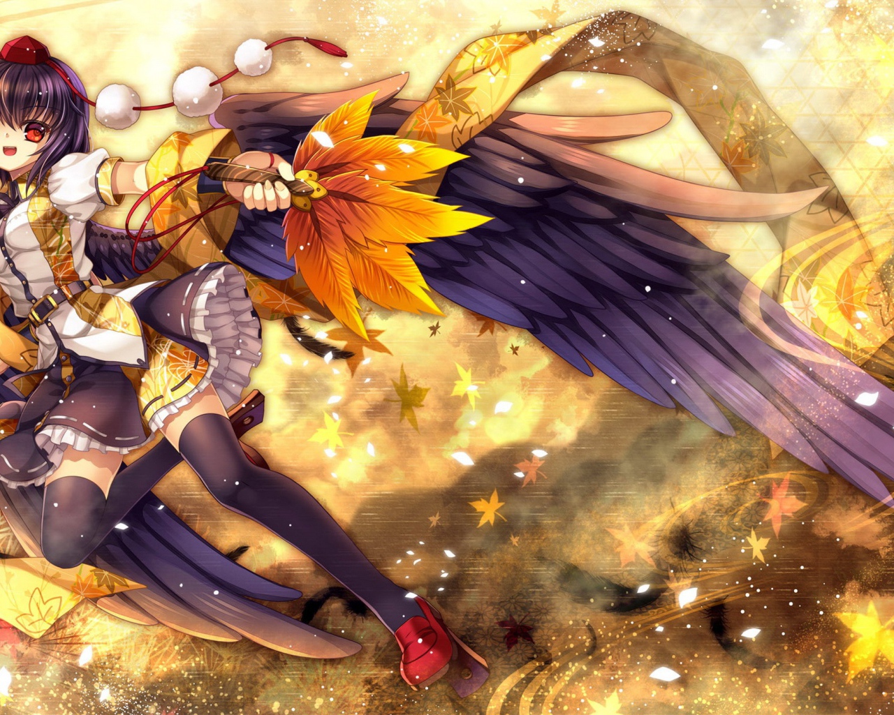 Девушка с осенними листьями