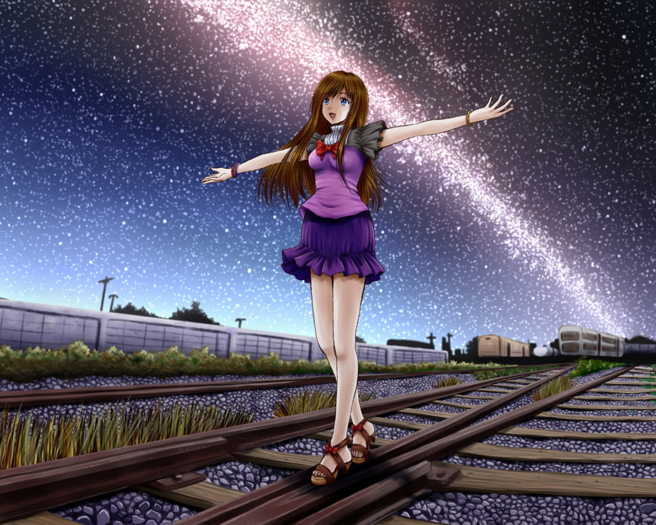 Девочка идет по рельсам