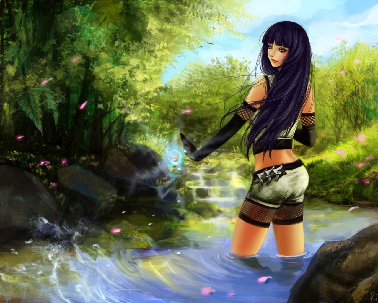 Девушка стоит в реке