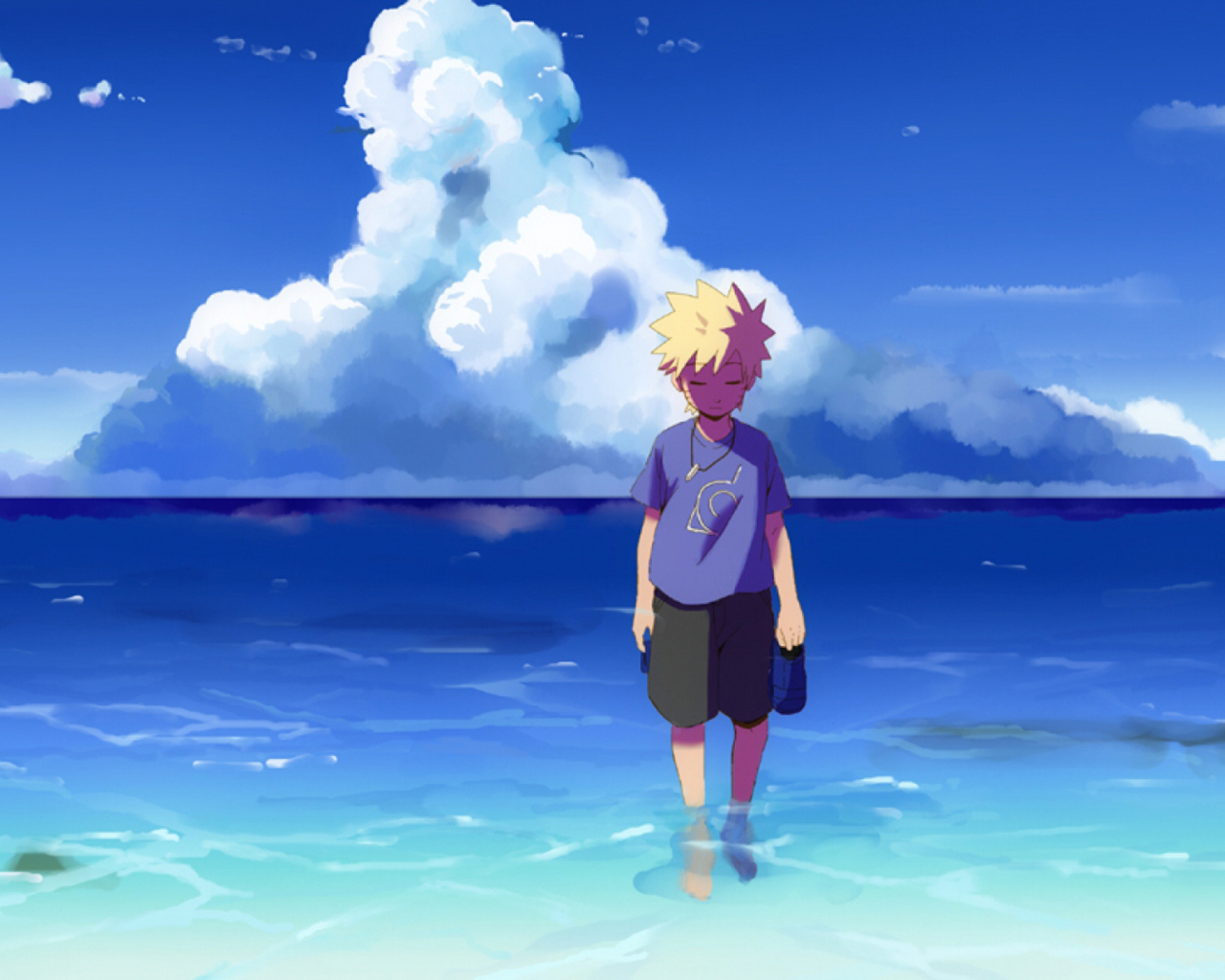 Мальчик идет по воде