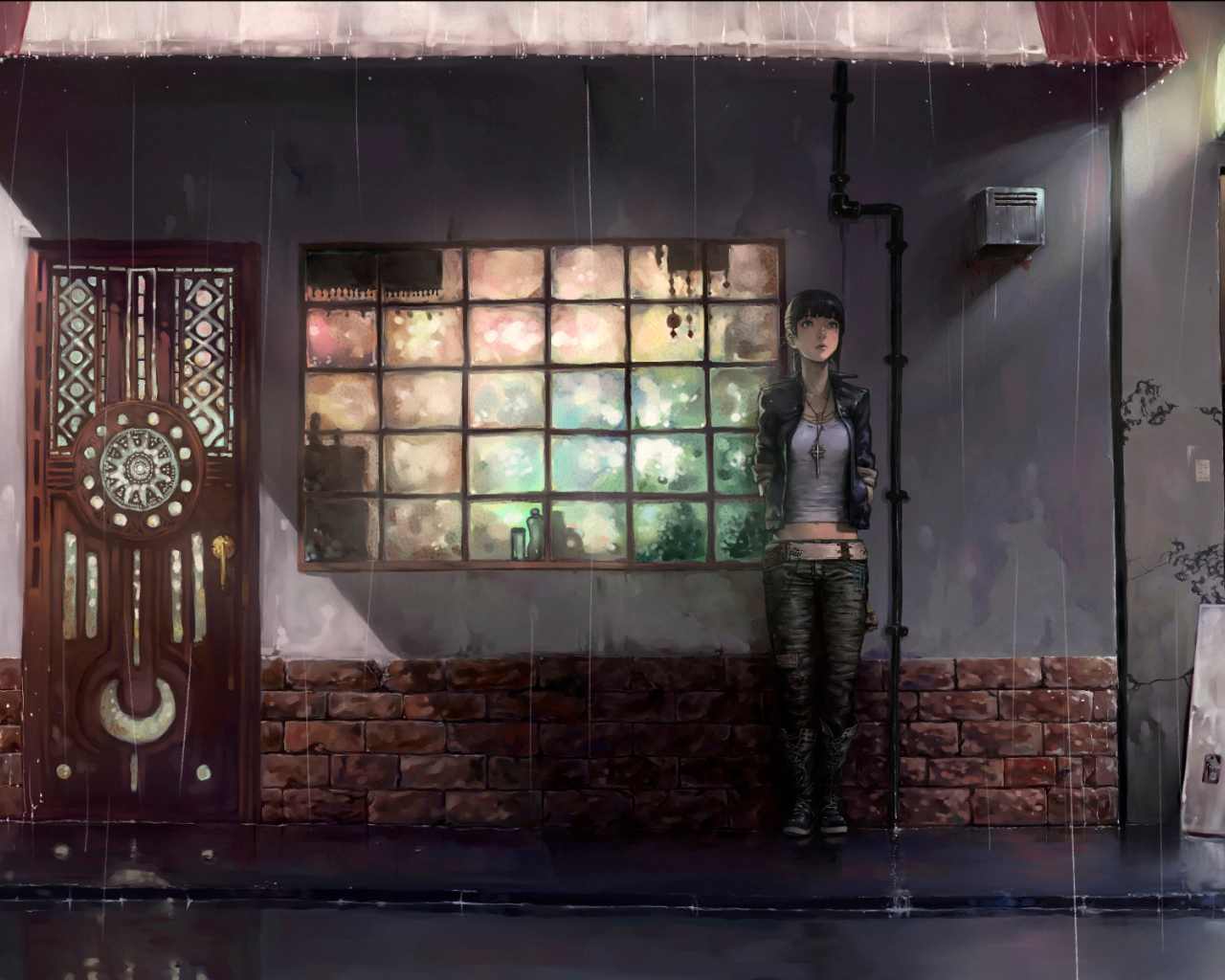 Девушка прячется от дождя