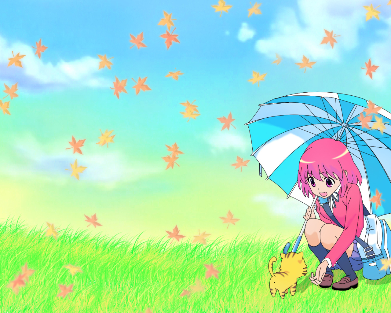 Девочка с зонтиком и котенком