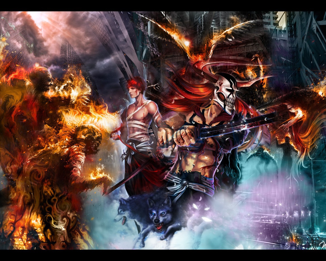 Человек и огненные монстры