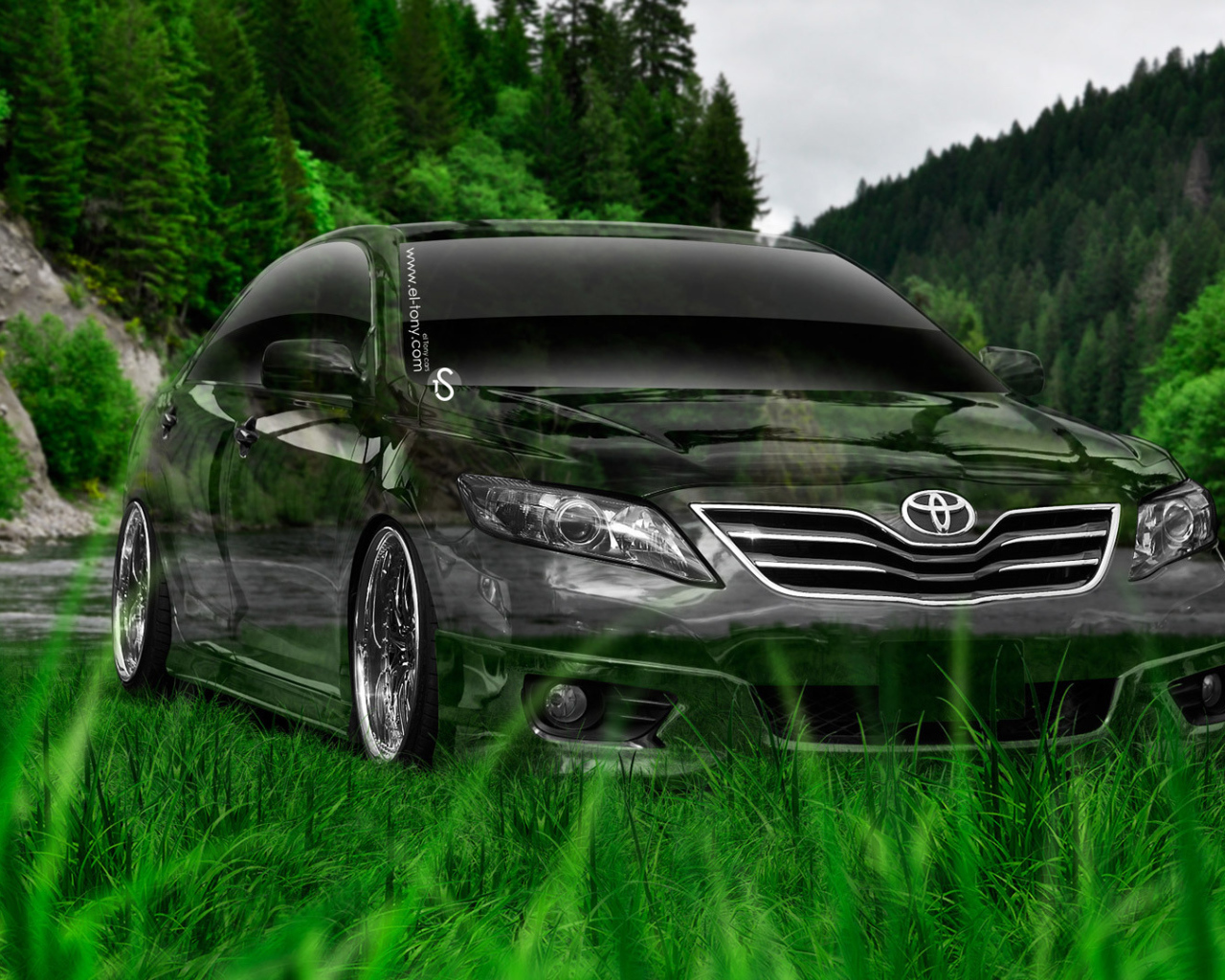 Toyota Camry на берегу реки