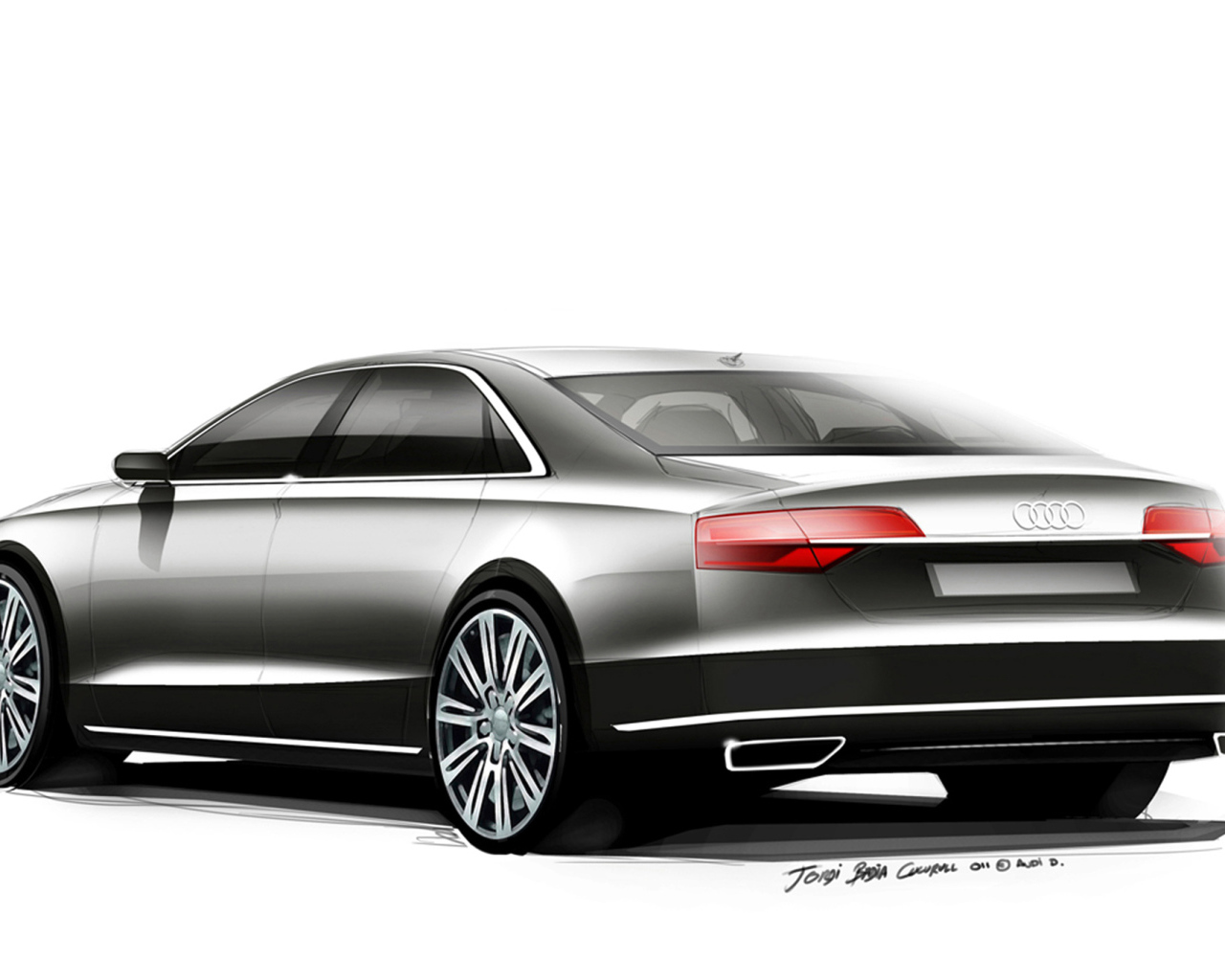 Автомобиль Audi A8 2014 на дороге