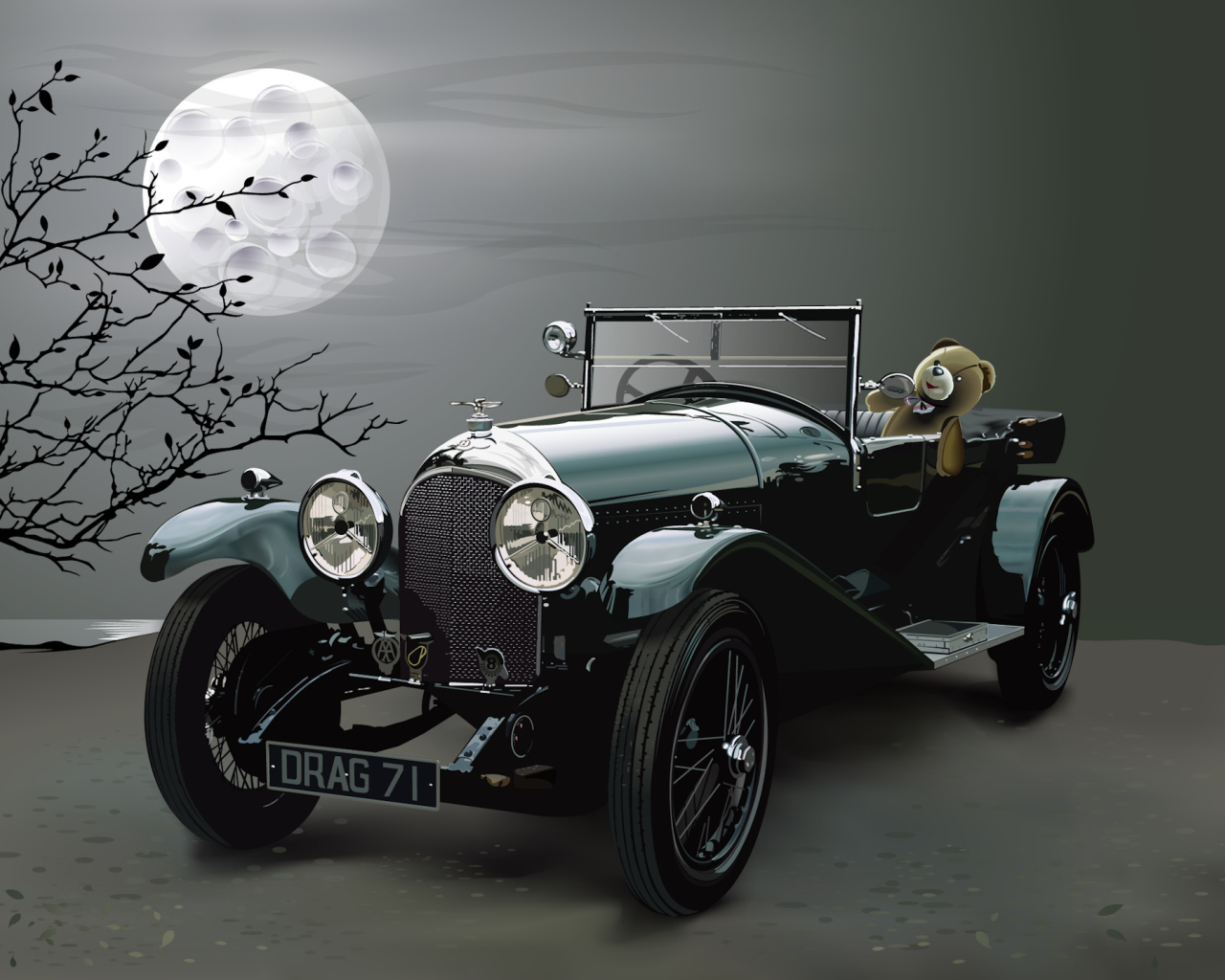 Мишка в автомобиле ретро